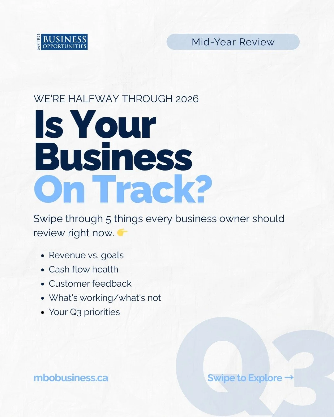 Are your goals still aligned with where your business is headed?

In this post, we&rsquo;re breaking down 5 key areas every business owner should review before heading into Q3:
✔️ Revenue vs. goals
✔️ Cash flow health
✔️ Customer feedback
✔️ What&rsq