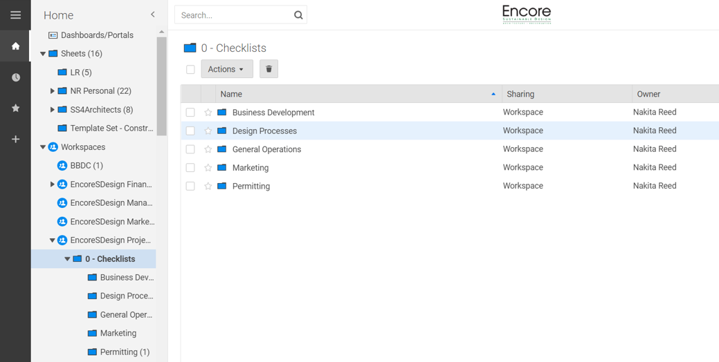 Folders in the workspace