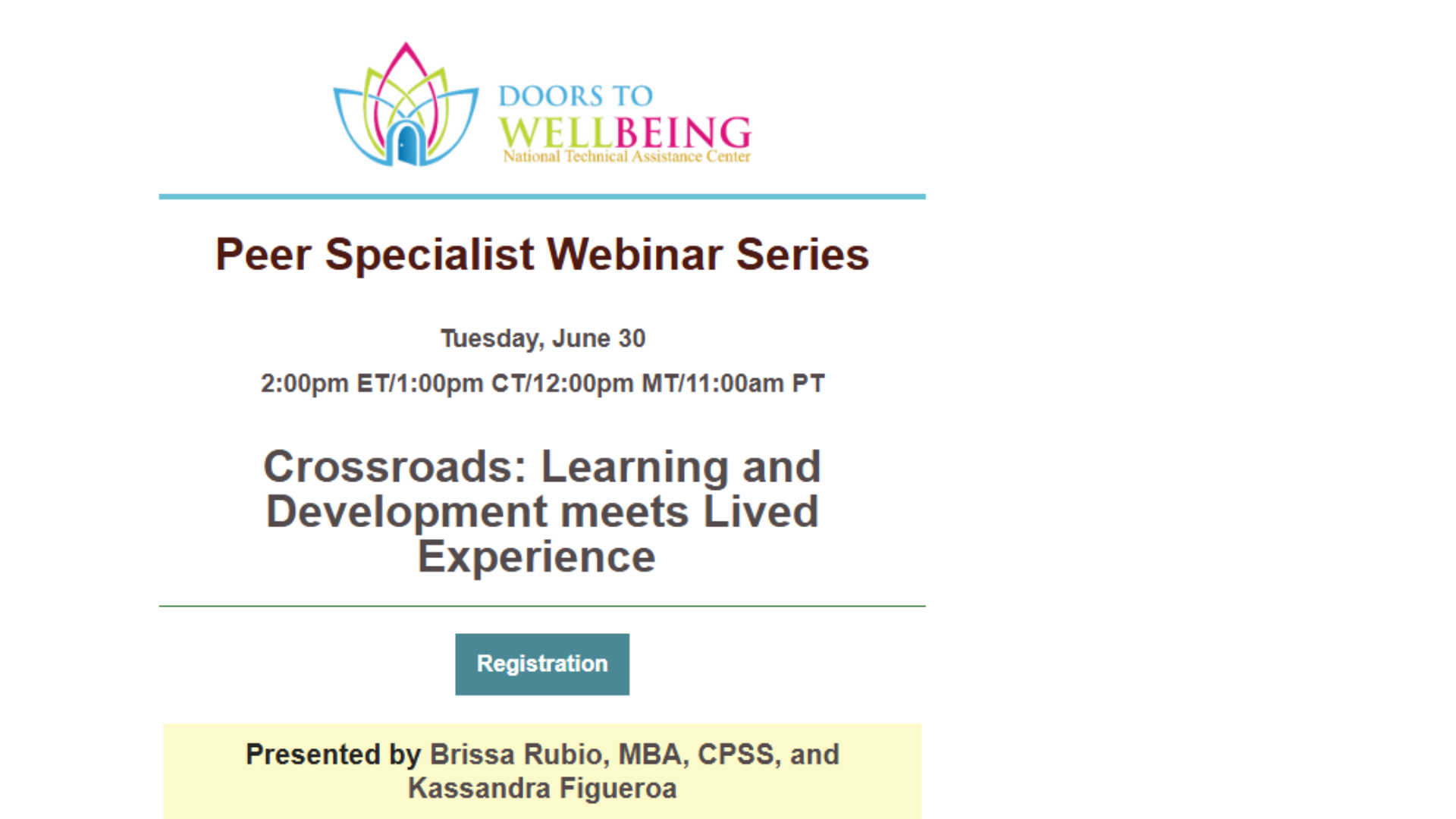 Doors to Wellbeing: Peer Specialist Webinar Series