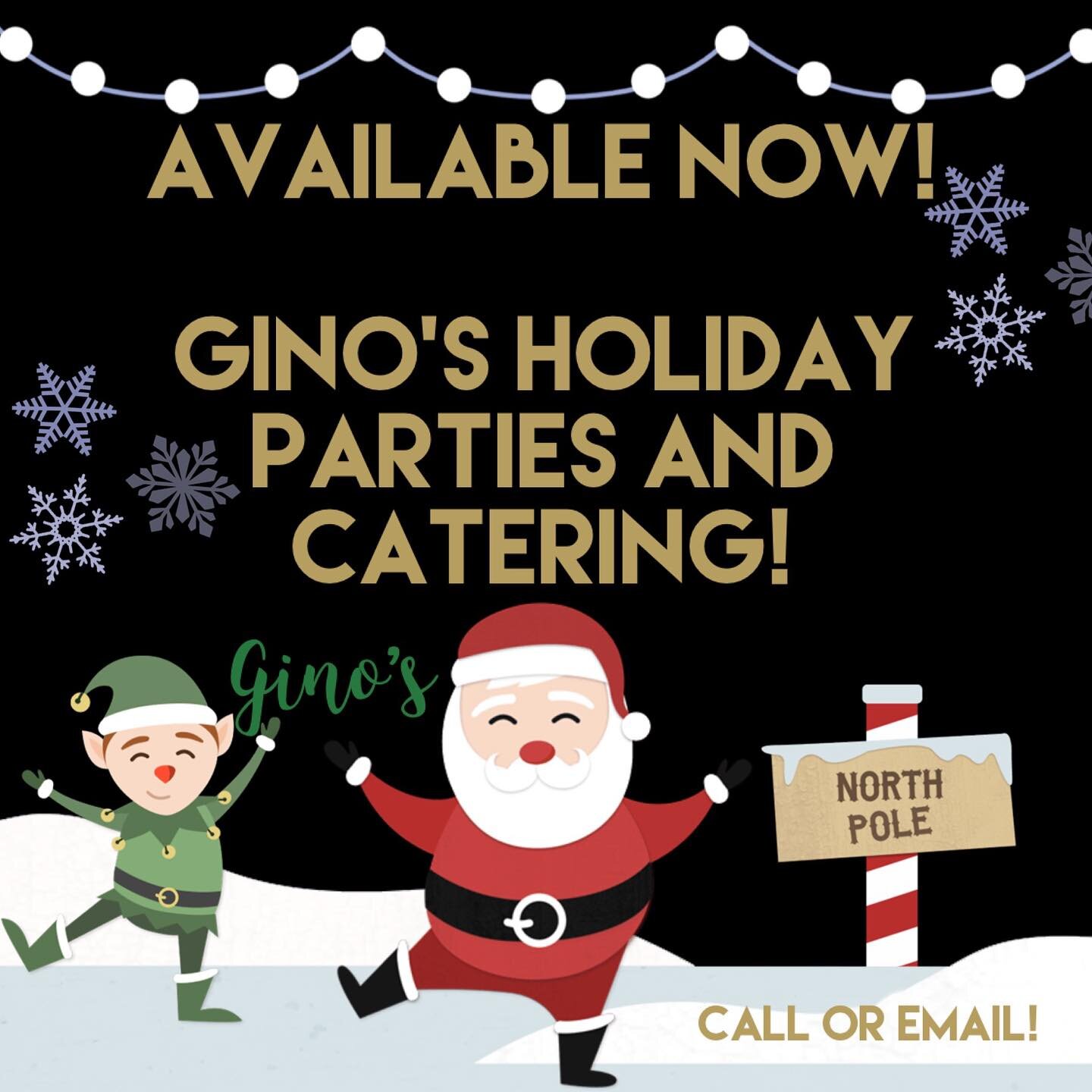 GINO&rsquo;S HOLIDAY PARTIES! 🎅🏼🎄🤶🏻 Looking to host the perfect holiday party? Look no further! We offer customizable food and drink packages that will make your event unforgettable.

Our experienced team will work closely with you to create a m