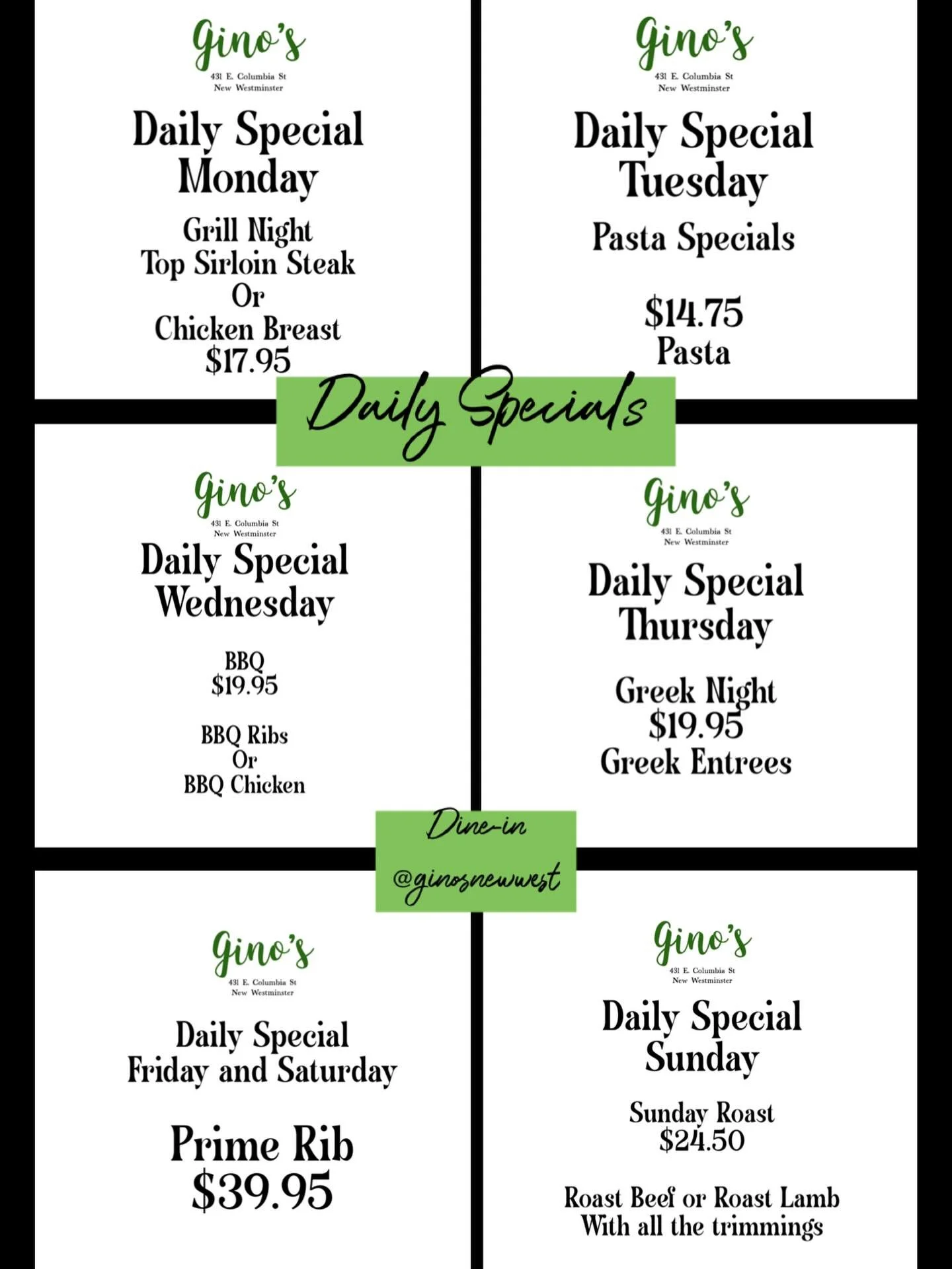 DAILY DINE-IN SPECIALS!
@ginosnewwest