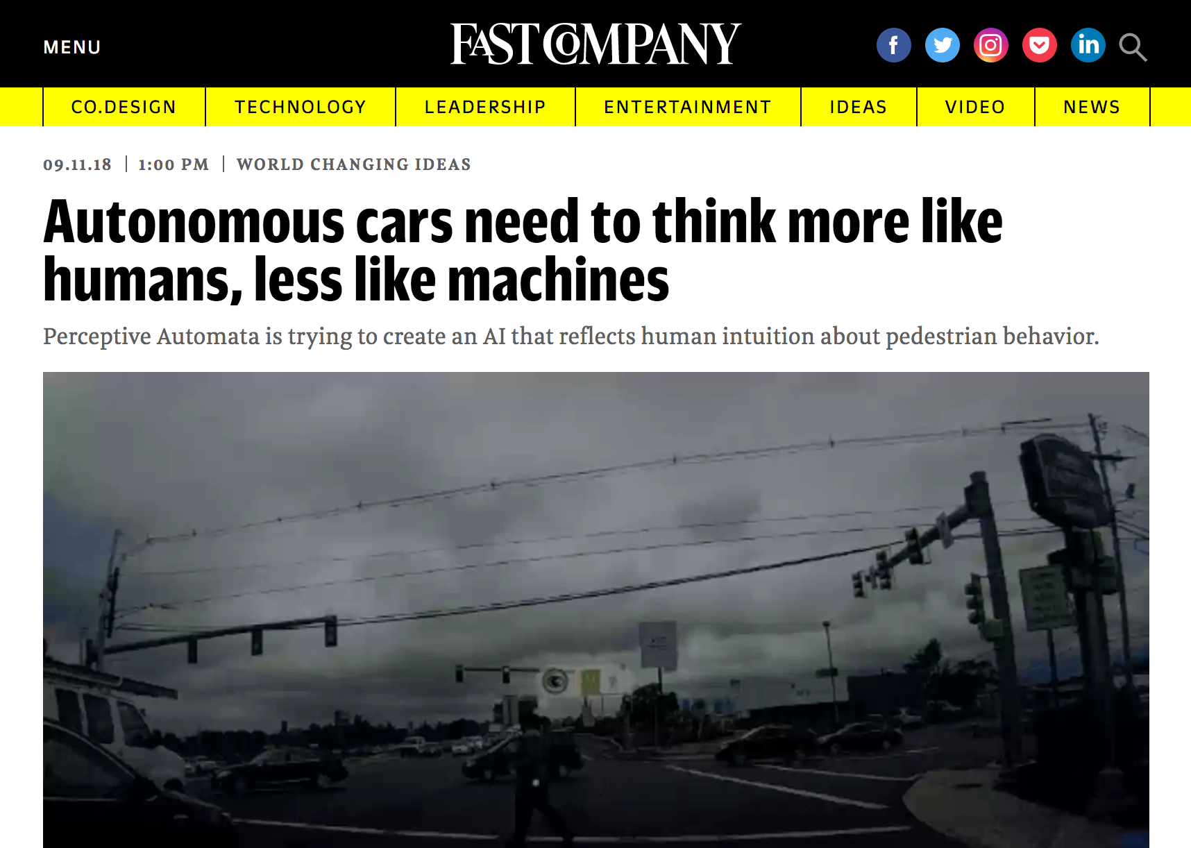 FAST COMPANY: Autonomous cars need to think more like humans, less like machines