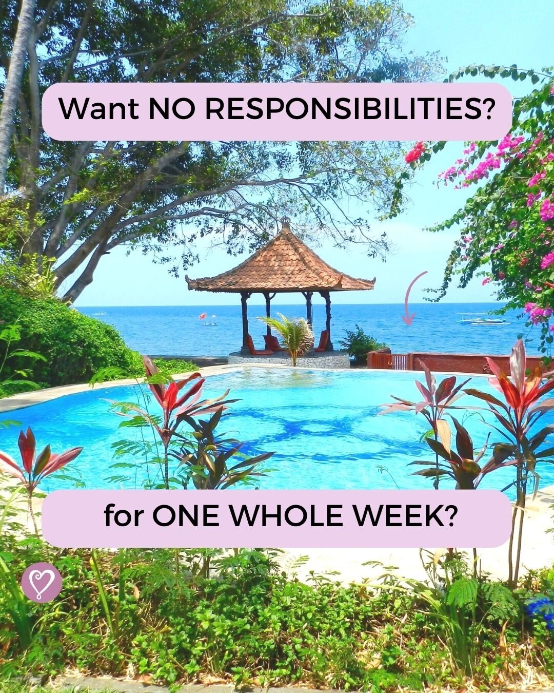 ONE WHOLE WEEK!!!⁠
⁠
Bliss⁠
⁠
Freedom from responsibilities⁠
⁠
Why wouldn't ya?!⁠
⁠
EARLYBIRD pricing expires on 10th May!⁠
⁠
Link in Bio for all the deets⁠
⁠
Info session MON 8 pm NZST on Zoom⁠
Come and find out ALL the juicy deets there!⁠
⁠
Jen x⁠
