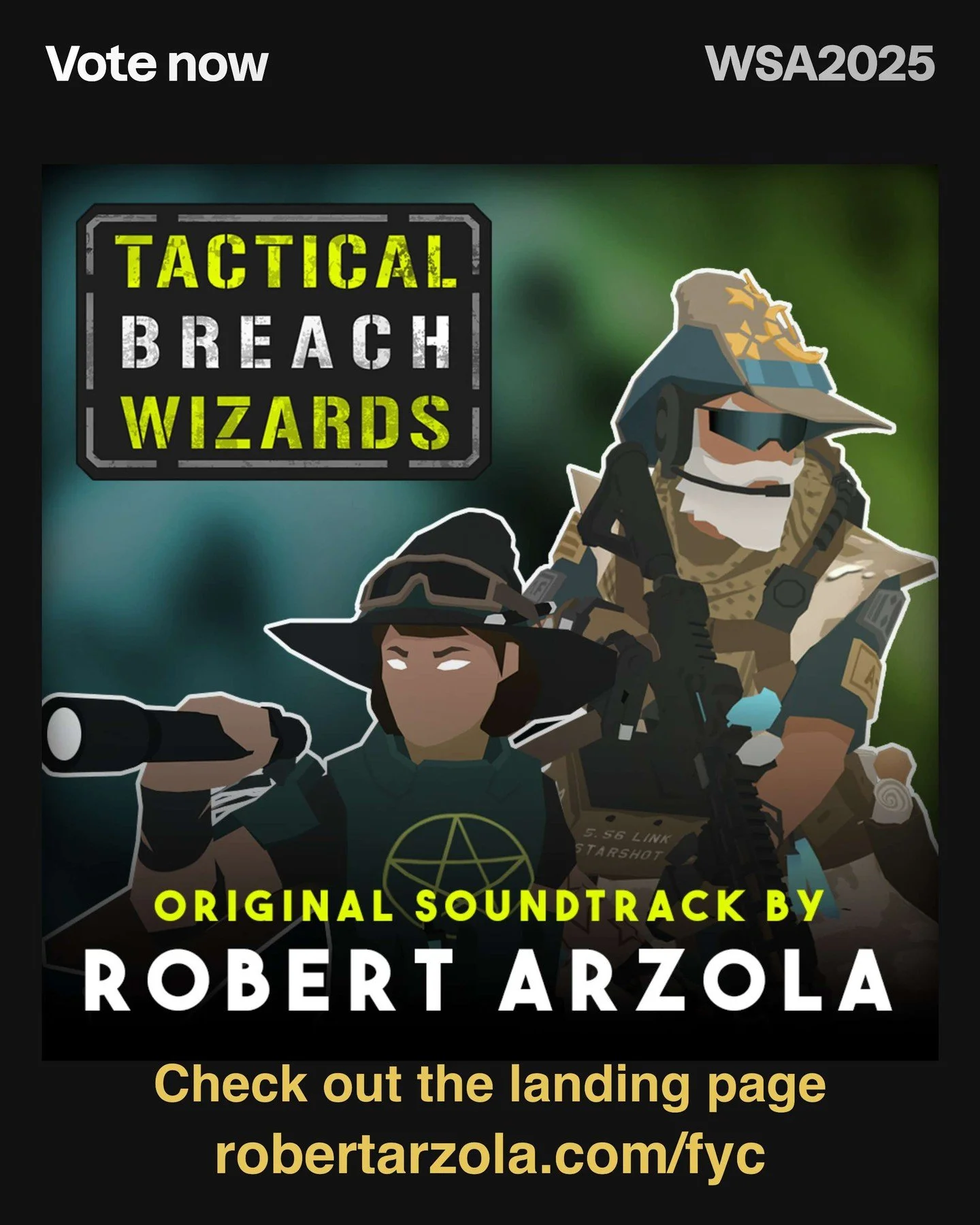 We're thrilled to see that our music supervisor, Robert Arzola, is up for a World Soundtrack Award for his video game score for the IGF-winning and BAFTA-nominated game Tactical Breach Wizards.  Voting is open to the public, so check out the landing 
