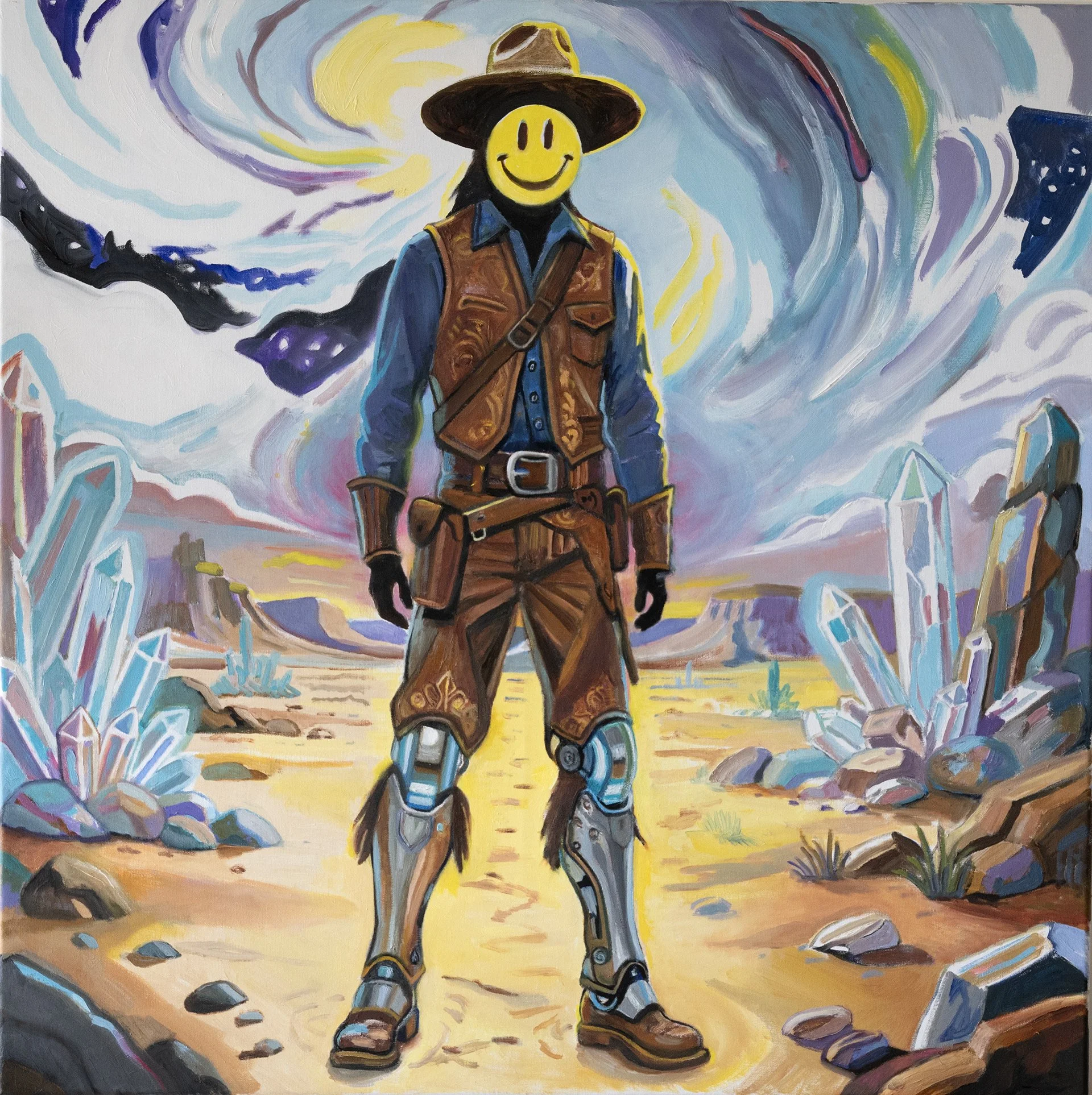YesNoStopGo is an oil painting on linen by  multimedia artist Leslie Pierce.