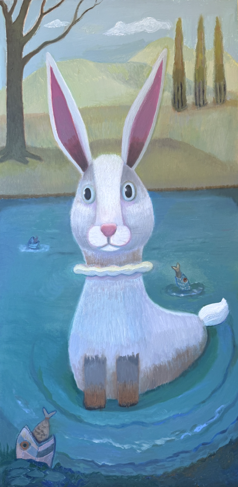 This is an oil painting on a  24 × 12” Gessobord.  One of several paintings that Ms. Pierce created that was inspired  by Pieter Brueghel The Elder.