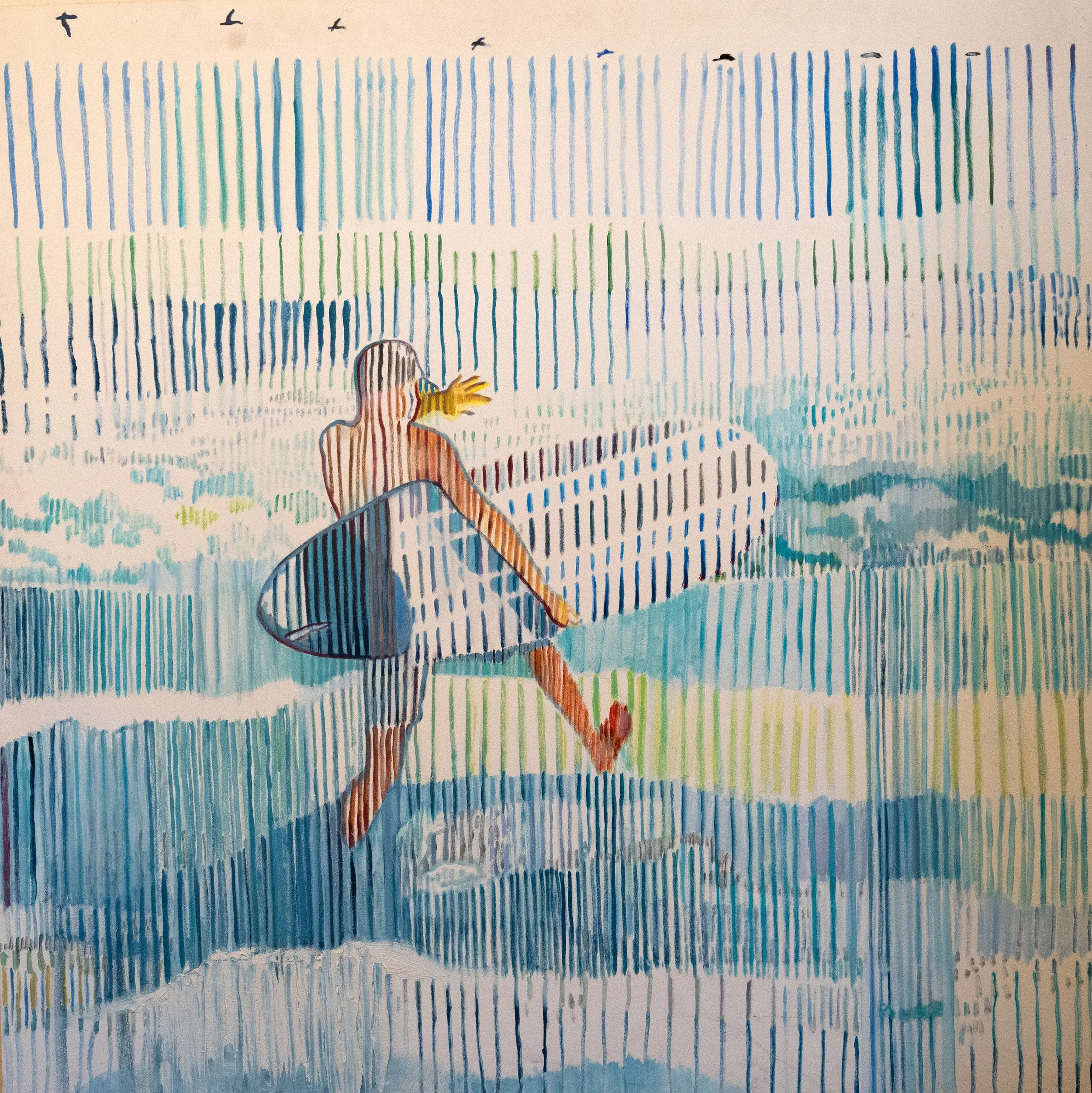 A painting of a surfer by Artist Leslie Pierce.
