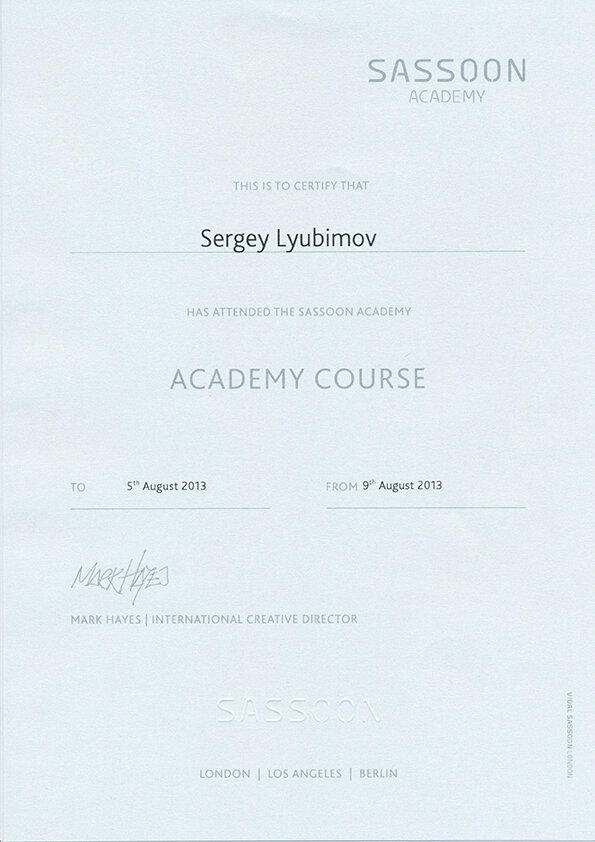 Certificate in Academy course, Sassoon Academy