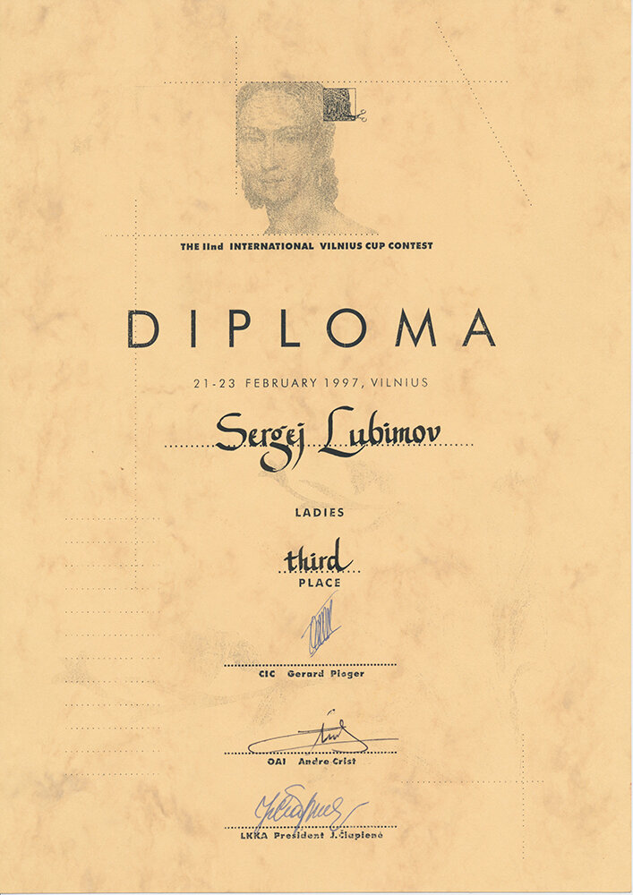 Diploma, 3 place, the IInd Int. Vilnius Cup Contest