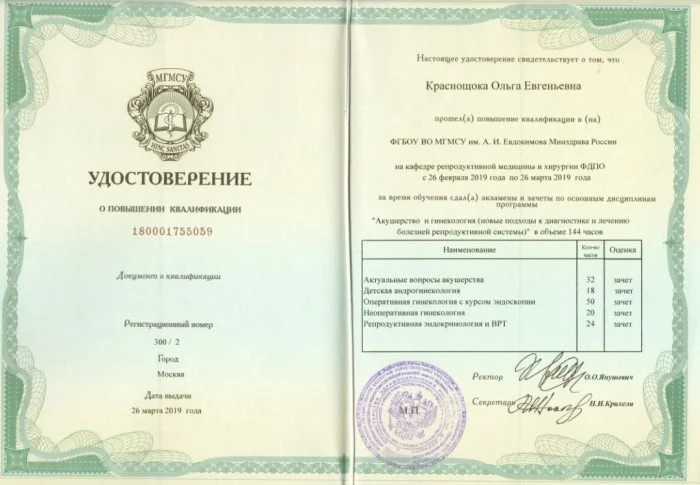 Удостоверение о повышении квалификации