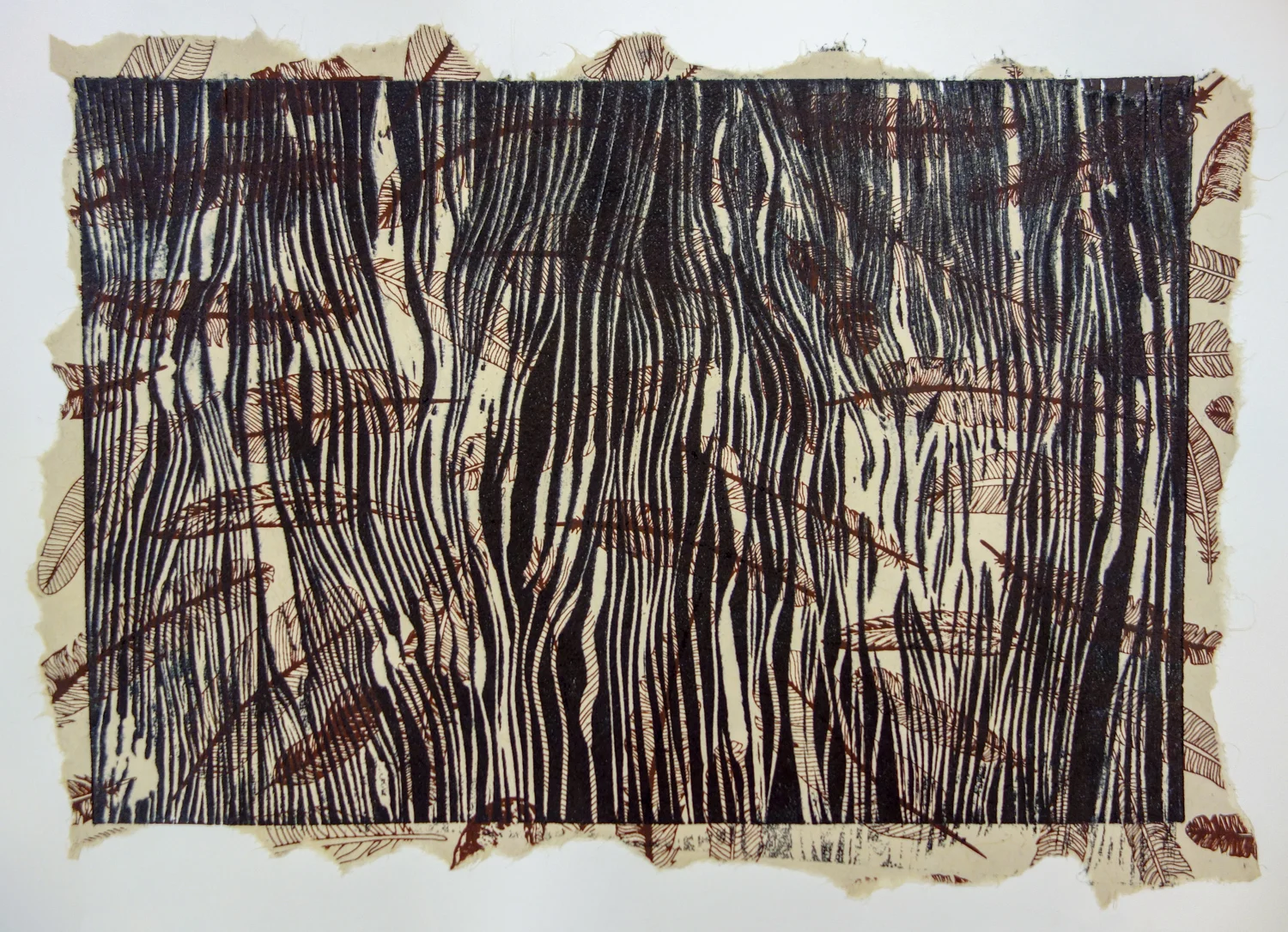   Feathers,  2015, relief print with chine-collé   