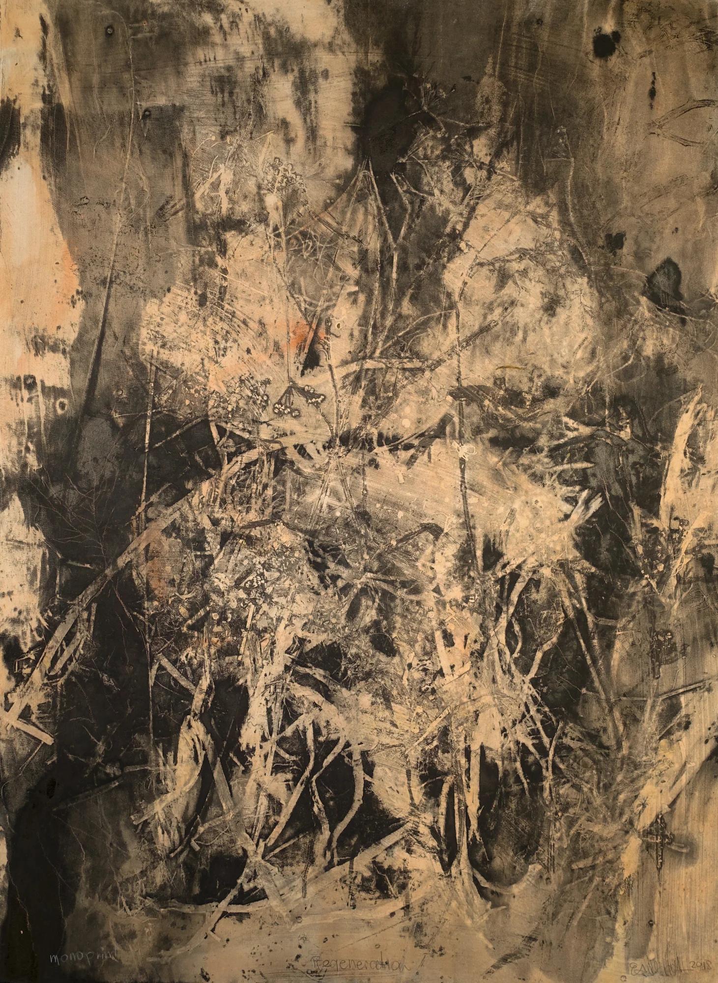   Regeneration/sand,  2018,   monotype on Magnani Pescia paper, 55.5cm x 75.5cm 