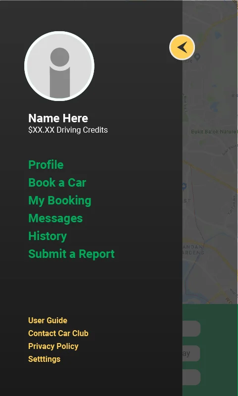 Car Club App Mock up -Side bar