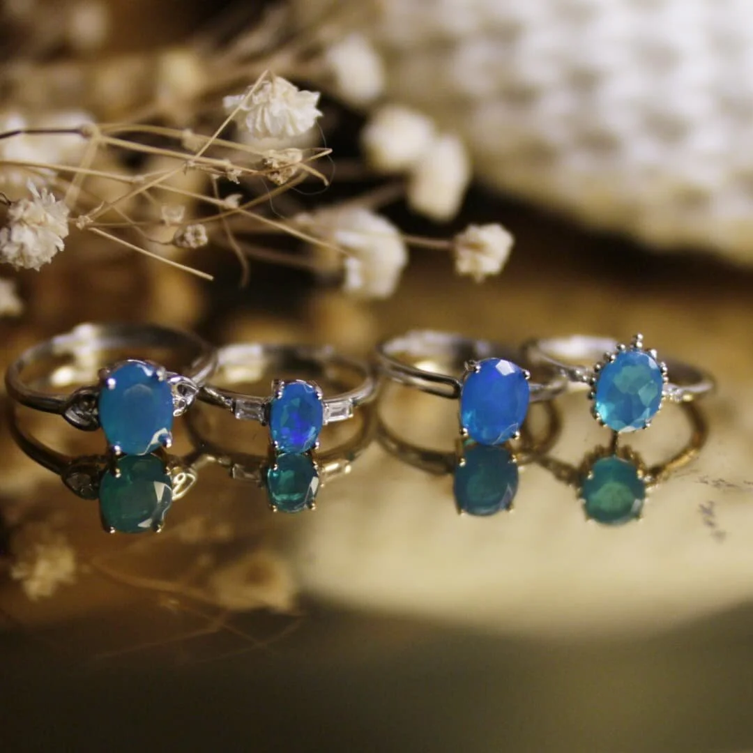 We may not be able to travel to see the bluest waters, but we have these peruvian opals to remind us of how gorgeous they are 🌎 

&bull; Peruvian Opal rings $39 each
&bull; Peruvian Opal stacker $59
(Get 10% off your first order)
💌 DM to claim
.
.
