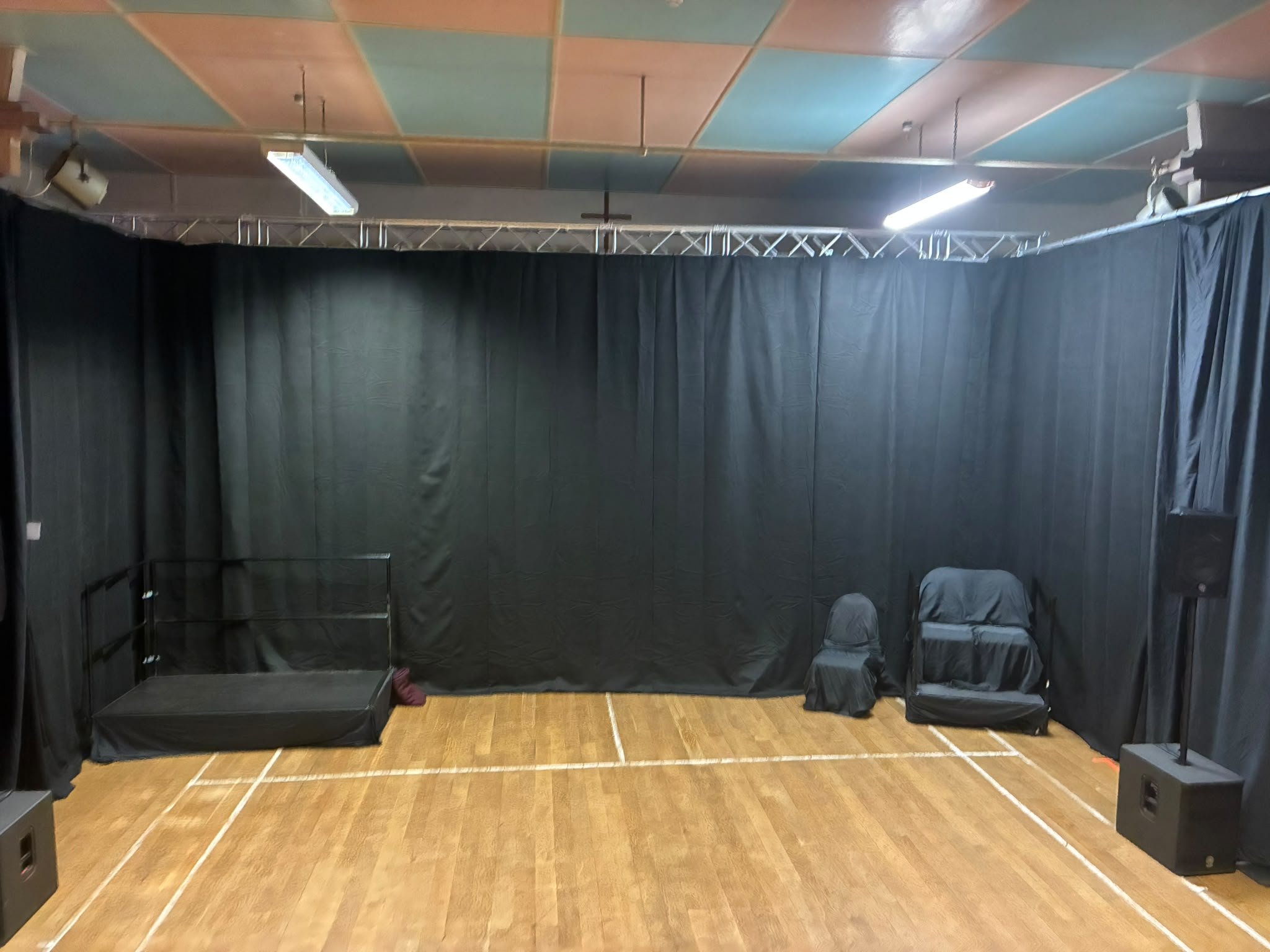 Black box theatre build inside a church hall.