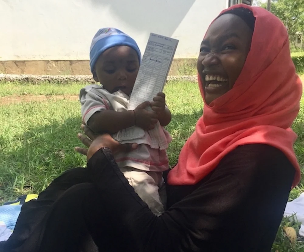This mother has attended the ante natal care at Kinondo Kwetu during her pregnancy and now she brings her baby here for vaccination