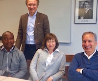 Harrison Kaingu and Professors Johan Lundin, Nina Linder and Vinod Diwan, KI