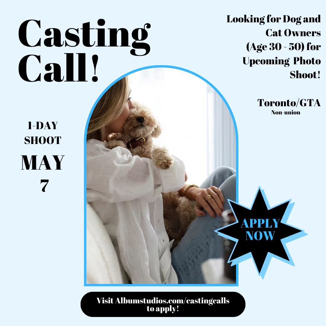 Looking to cast Individuals (30s to 50s) and their pet for an upcoming photoshoot.  Open ethnicity casting. BIPOC encouraged to apply! 

WE ARE LOOKING FOR:

2 WOMEN (ages 30 - 50)*

1 MAN (ages 30-40)*

1 DOG (Mid to Large size)

1 CAT

*Shots will 