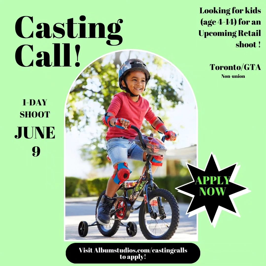 Looking to cast kids (boys and girls ages 4 - 14) for an upcoming retail photoshoot. Open ethnicity and all body types welcome to submit. BIPOC encouraged to apply!&nbsp;

SHOOT DATE:&nbsp;Half-day shoot June 9th, 2024

RATE: $200/Child for 3hrs

SHO