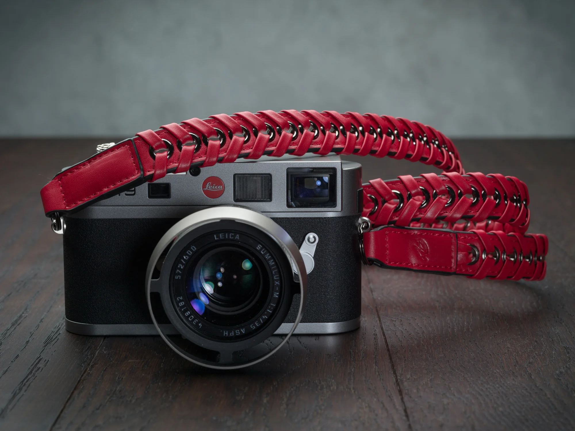 Red Designer Leather Napa camera strap for leica sony fuji q m9 m10