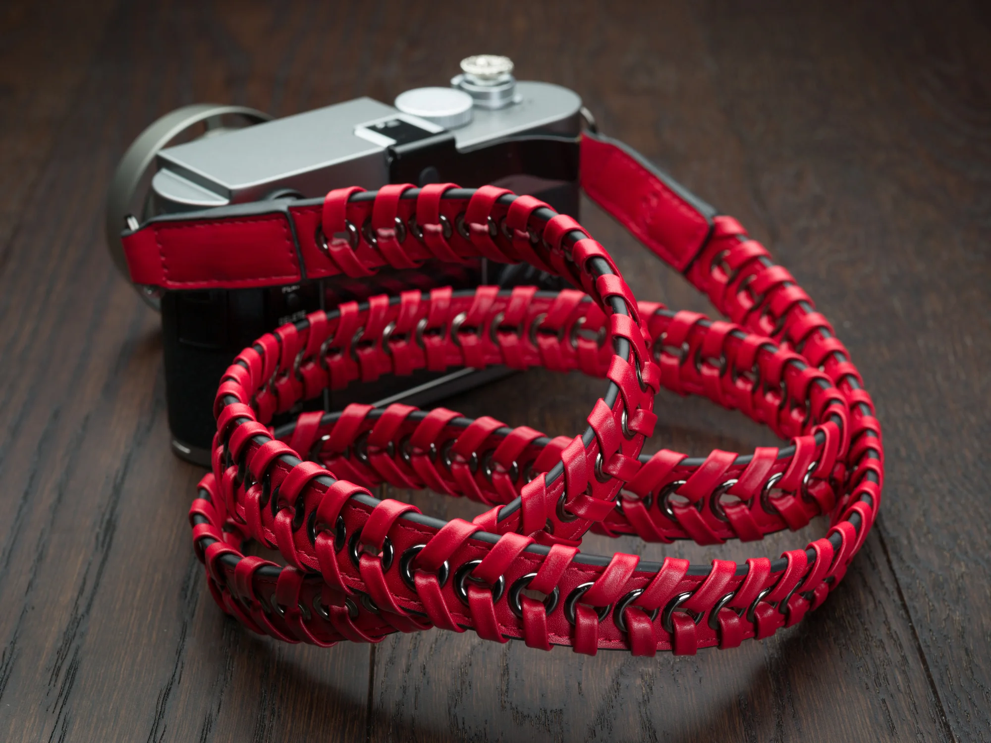 Red Designer Leather Napa camera strap for leica sony fuji q m9 m10