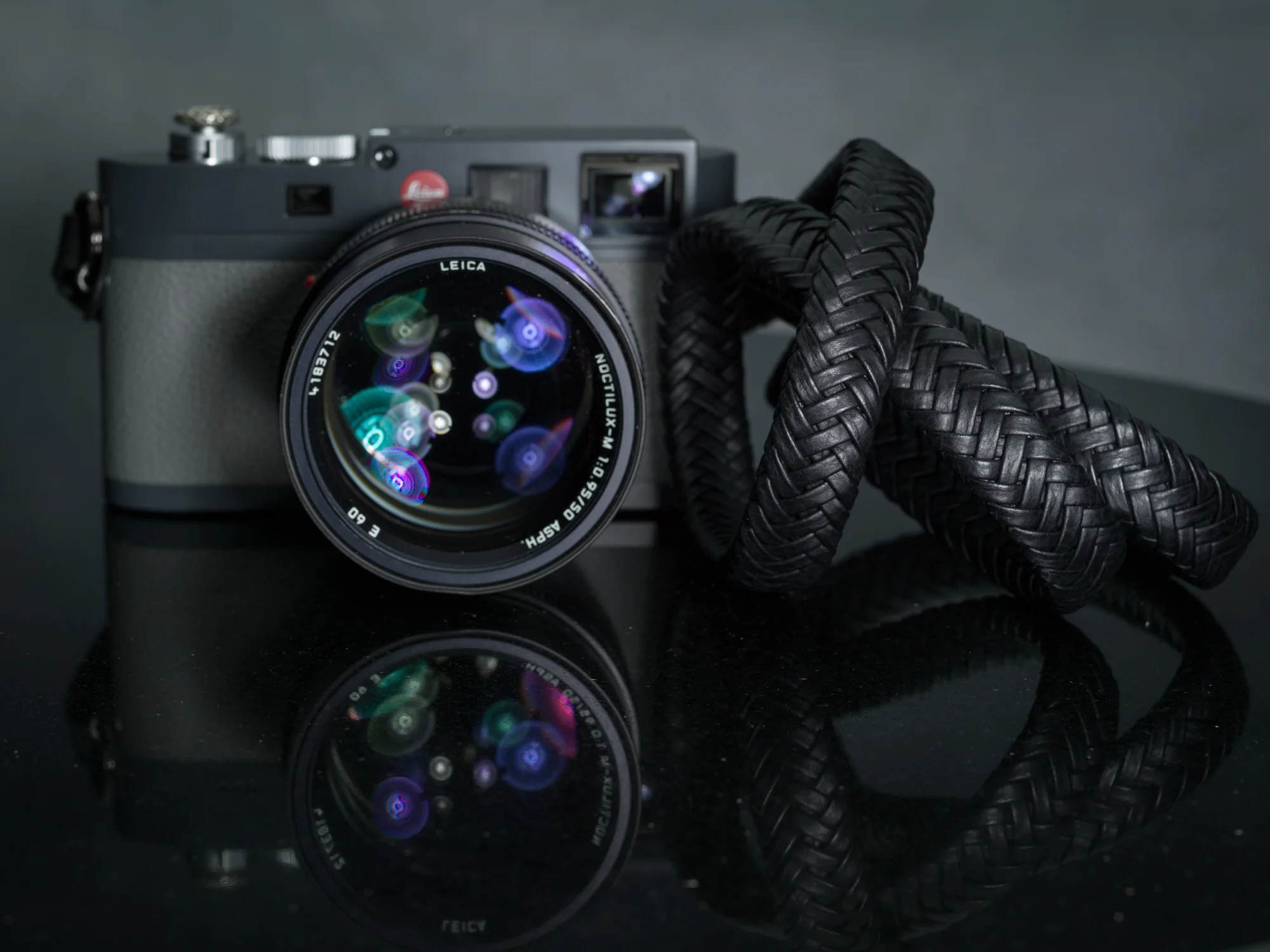 braided leather camera strap, black, noctilux, leica m10, m9, m240, q, q2, fujifilm, sony alpha