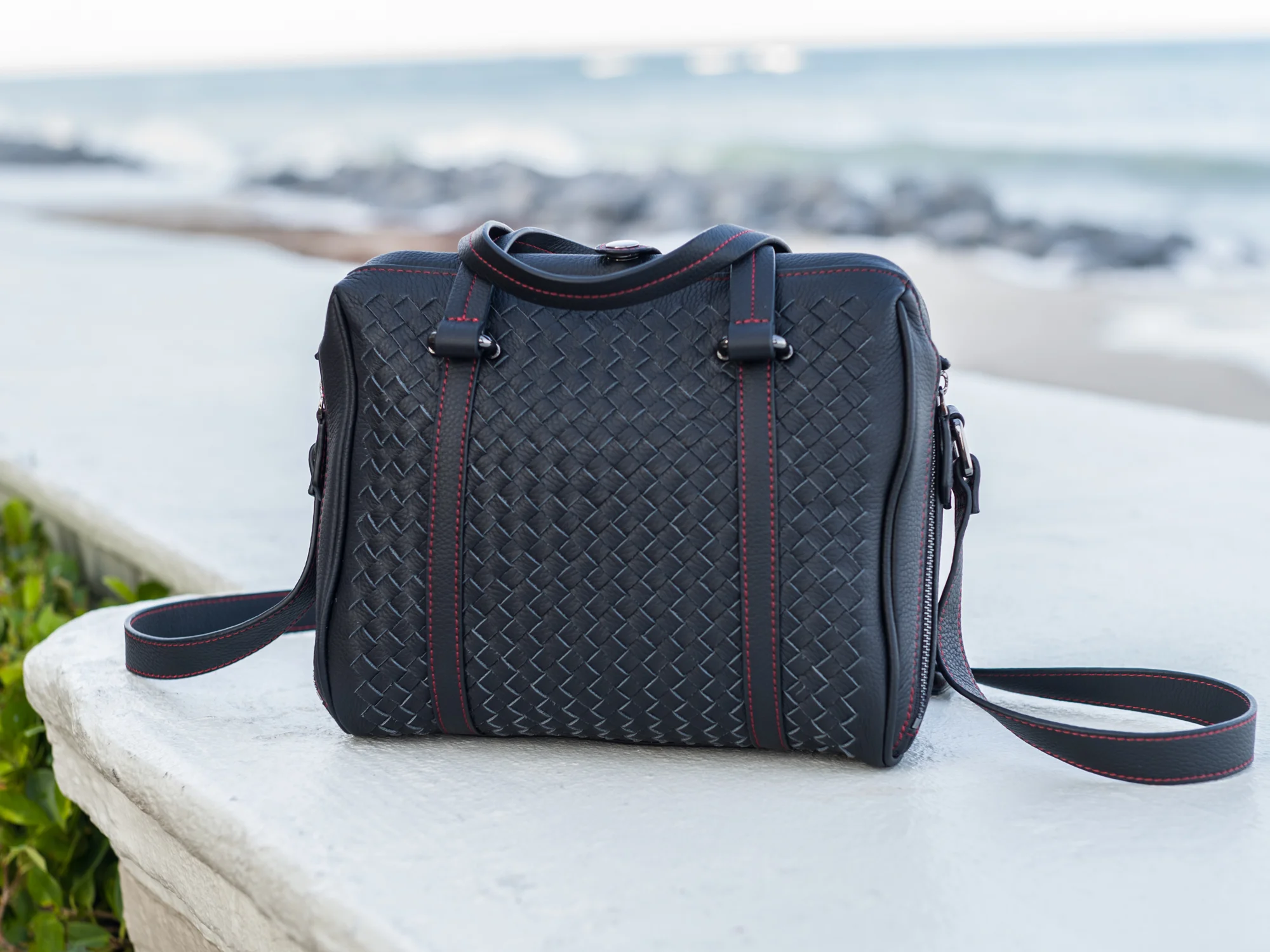 Hand woven leather designer luxury camera bag for leica, the breakers resort