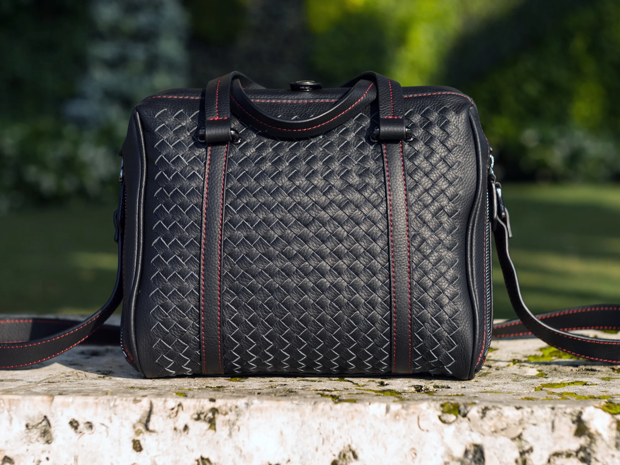 Hand woven leather designer luxury camera bag for leica