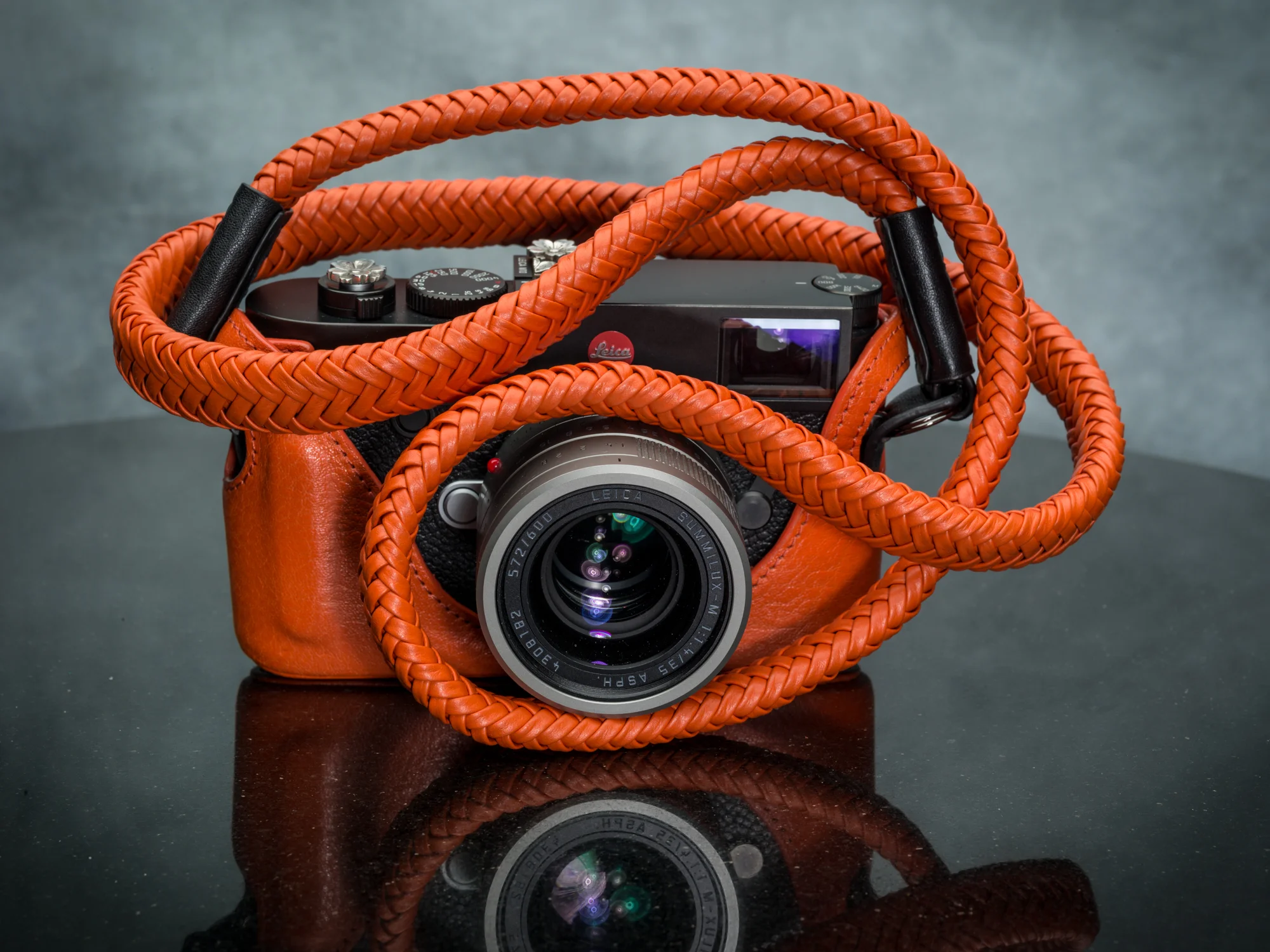 Burnt Orange Matador Leather Camera Strap and Half Case Set (Sold Separately)