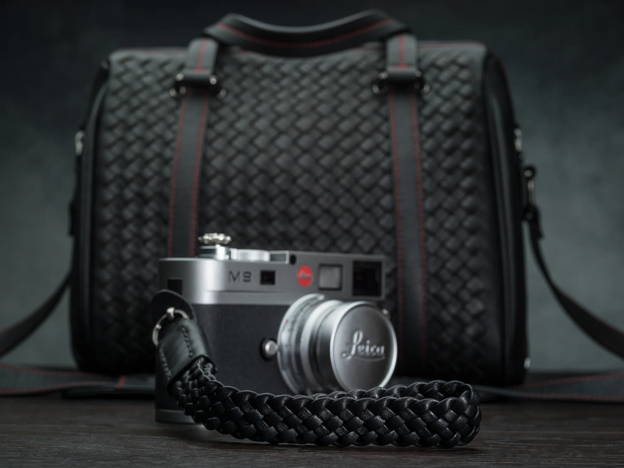 Lambskin Braided Camera Wrist Strap Luxury Black