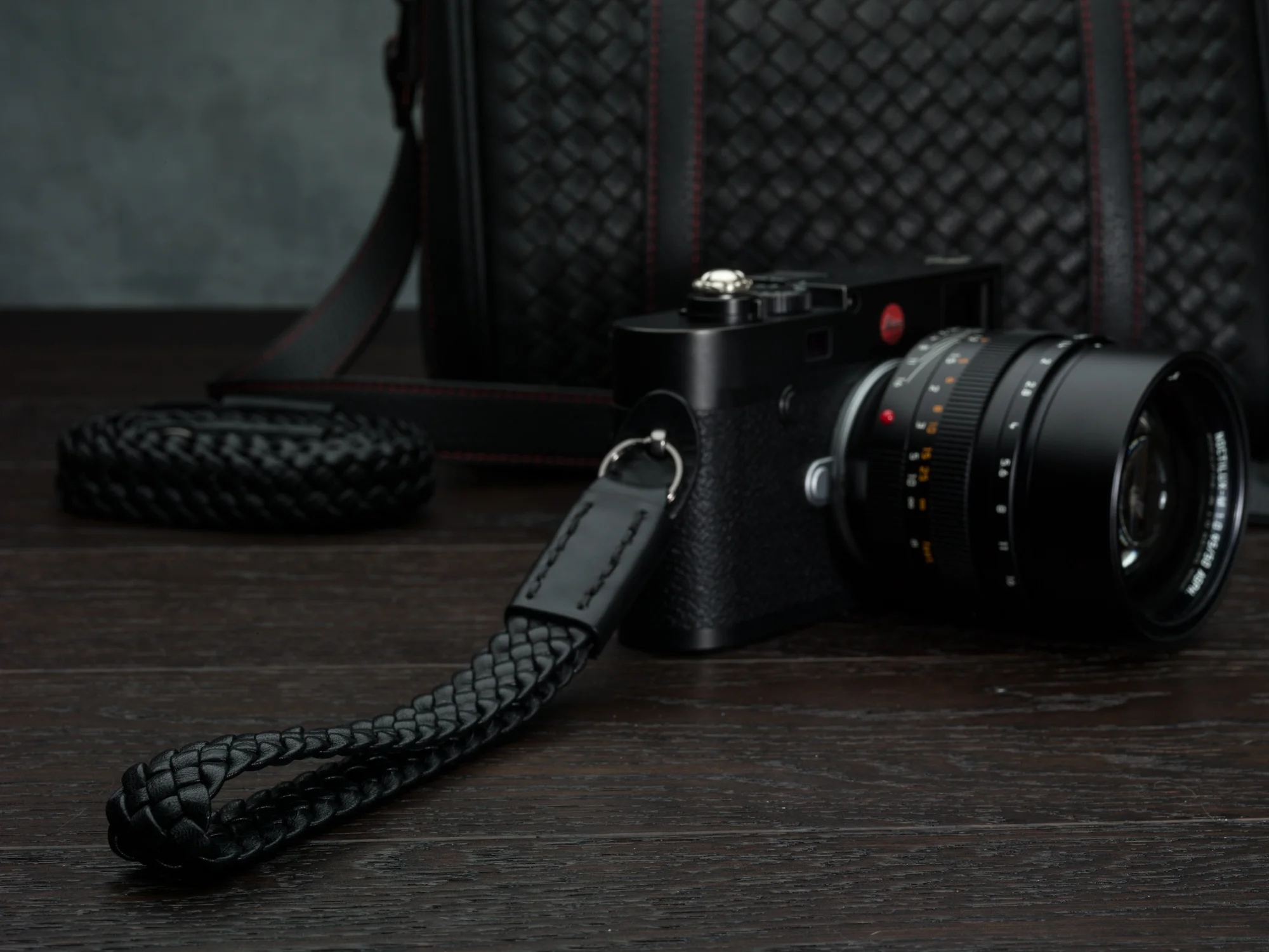 Lambskin Braided Camera Wrist Strap Luxury Black