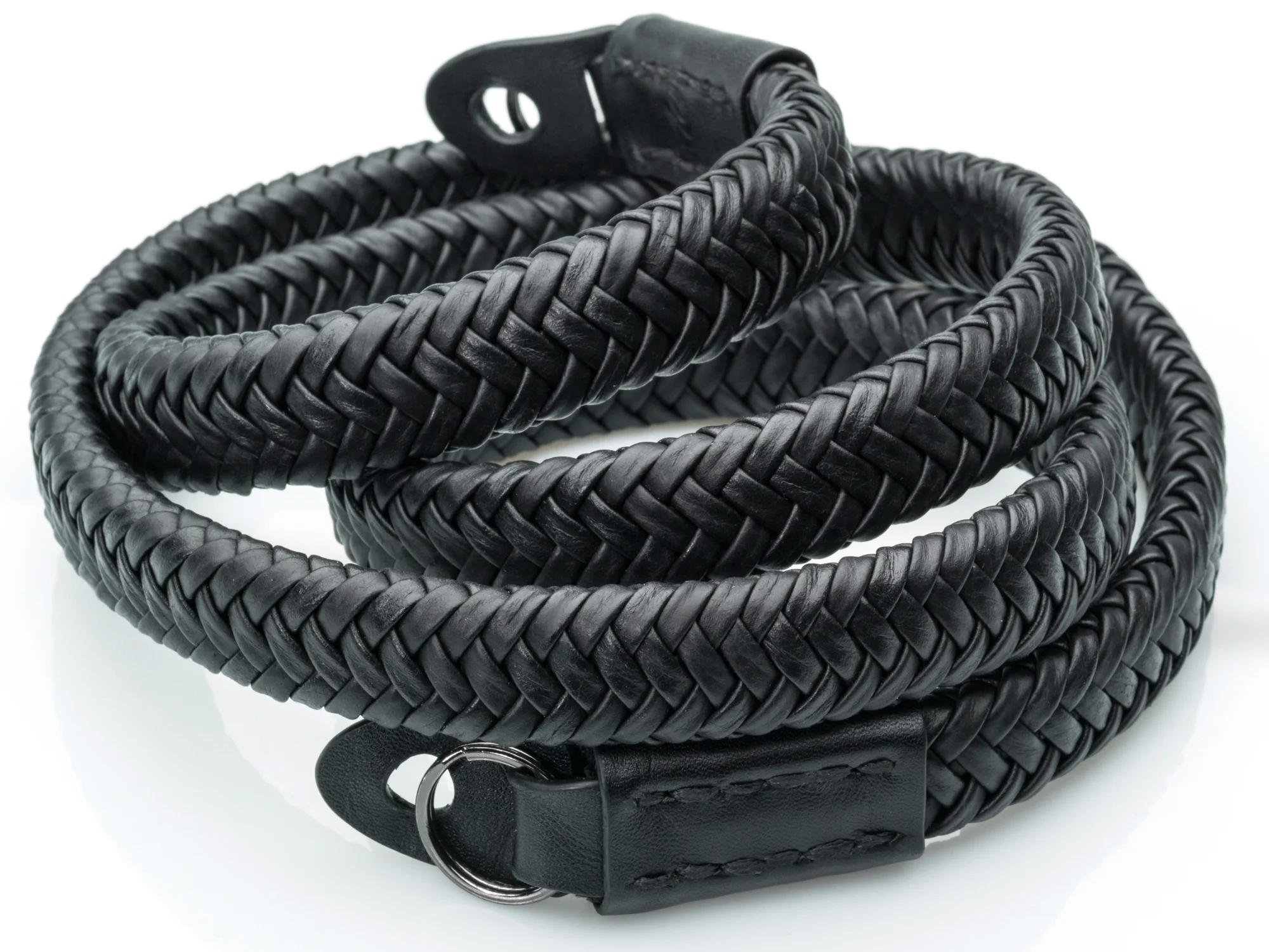 Vi Vante Matador Noir Leather Camera Strap - Handmade 47 Inch Braided Italian Leather With Electroplated Rings