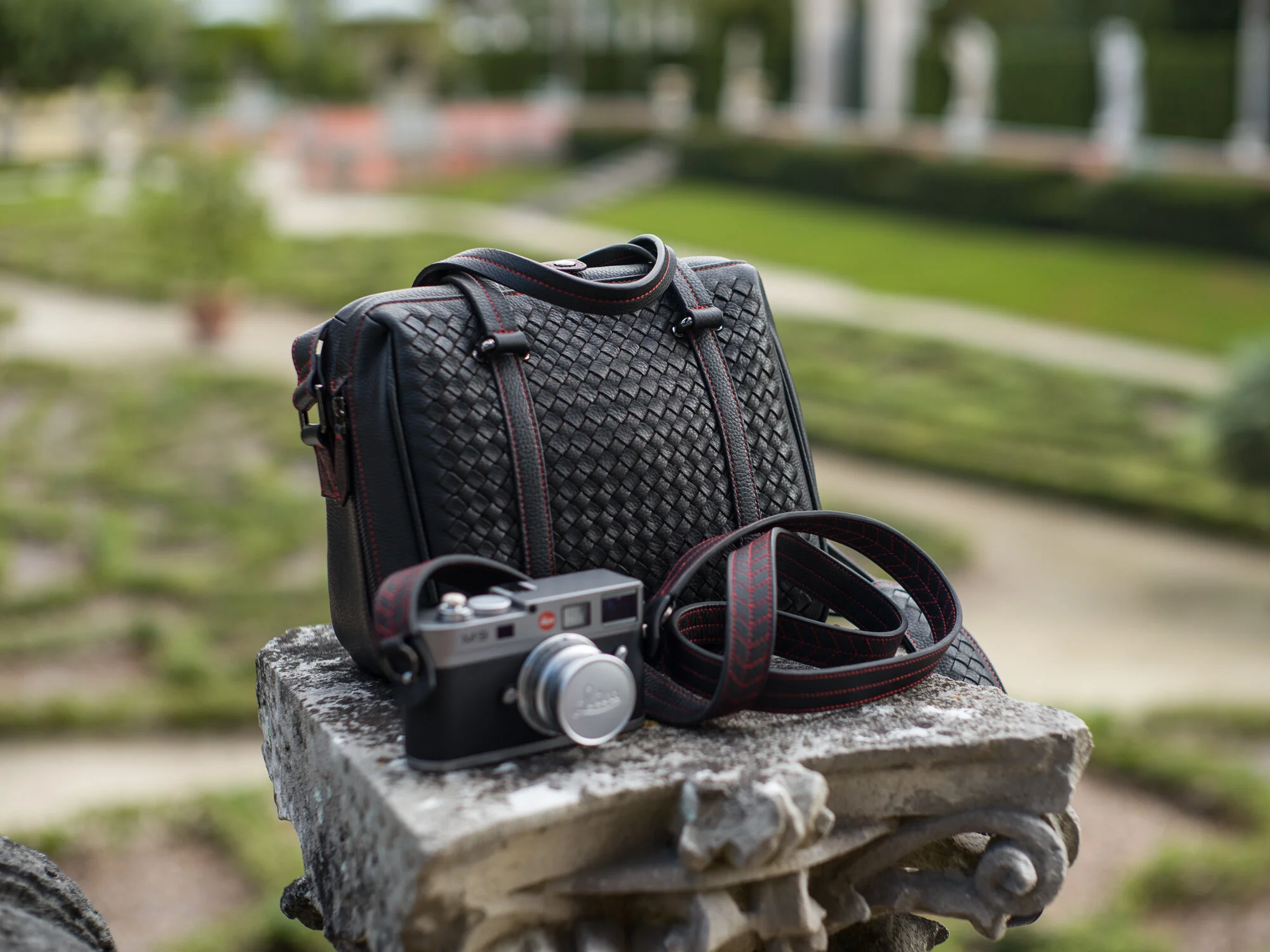 Leather Camera Strap Classic quilted hand woven