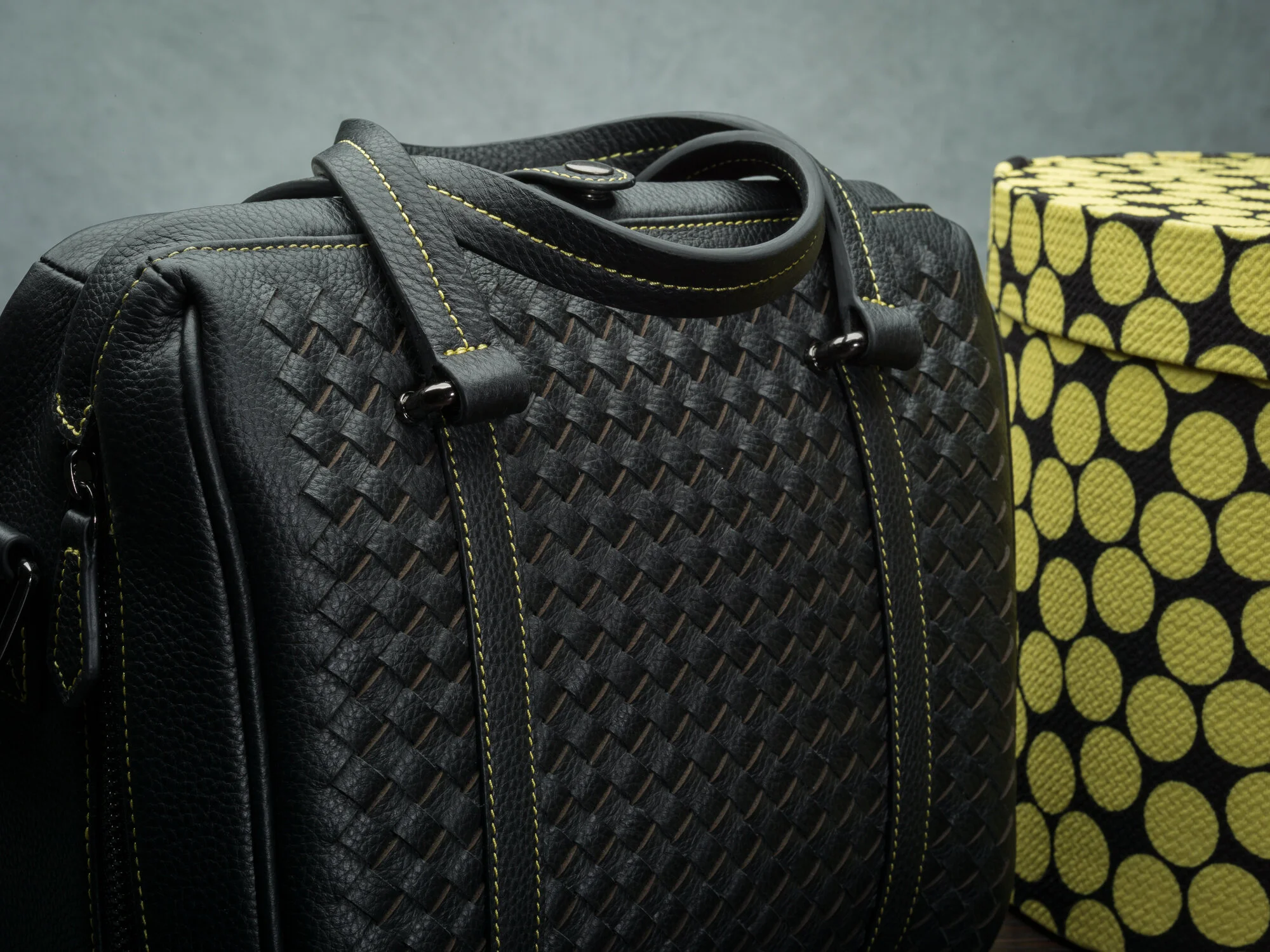 Vi Vante Makes a one off Bumblebee hand-woven "Calibre" Camera bag