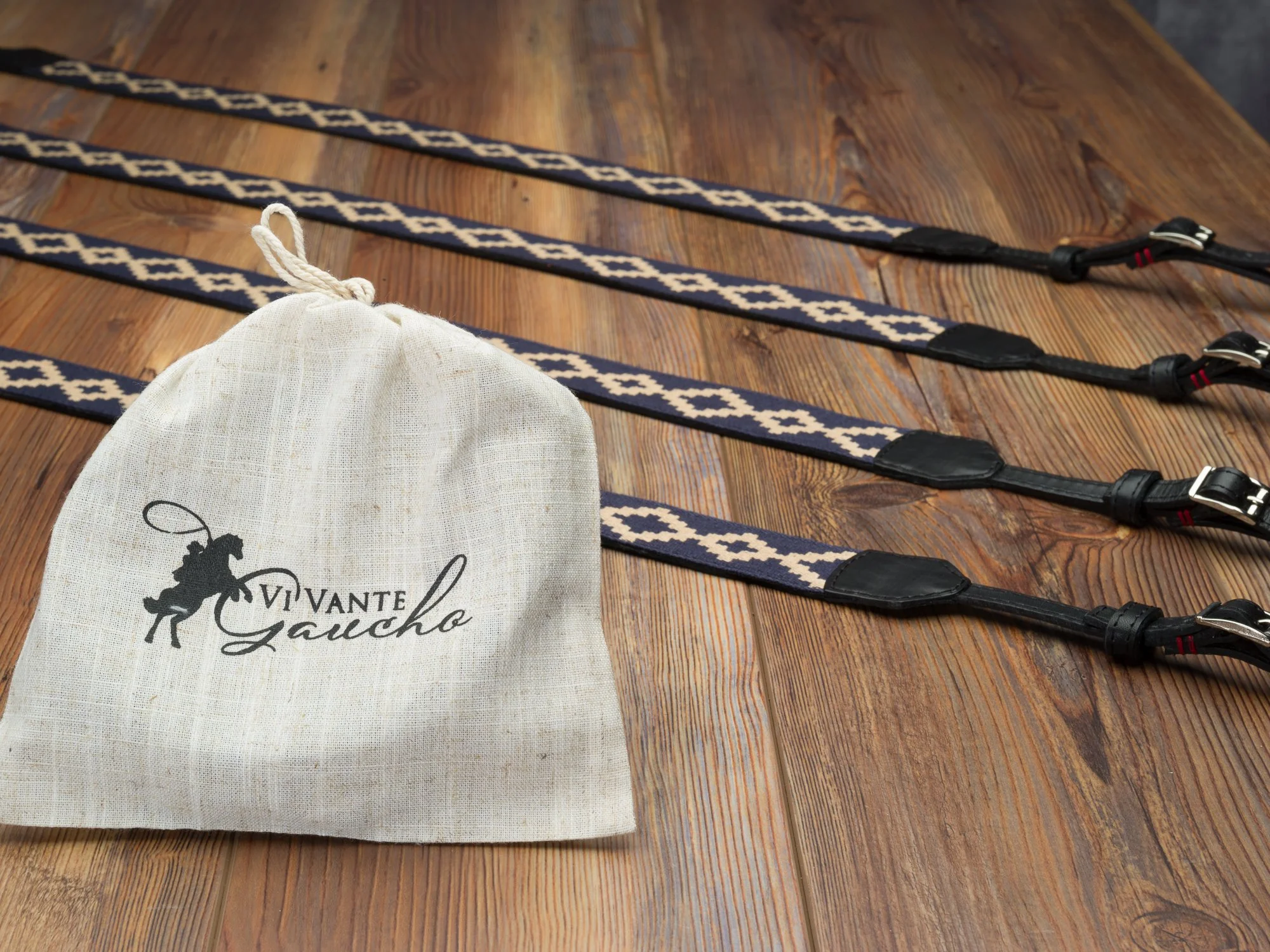 Vi Vante Gaucho la pampa pattern leather camera strap blue.JPG