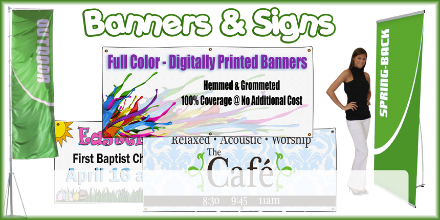 Does your church, school or business need to bring awareness to an upcoming event? If so, look no further than Logo My Stuff's full color banners . We offer everything from traditional hanging banners to stands with signage that will demand your audience's attention. Our banners are digitally printed, which means that we can print anything on them.