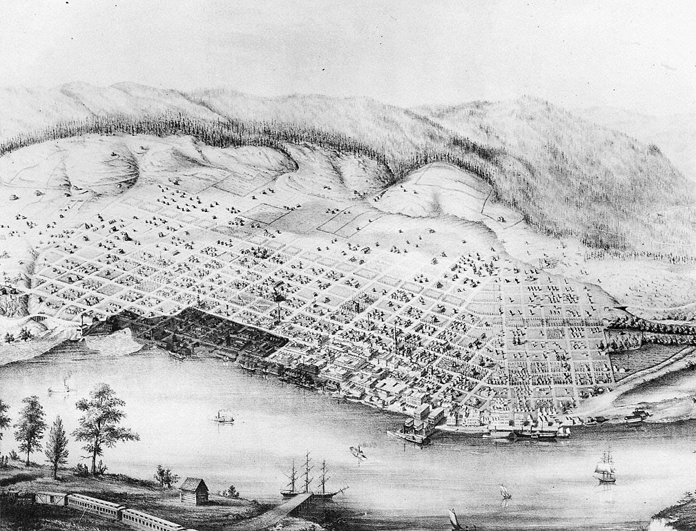 Note the charred area by the waterfront. Courtesy Oregon Historical Society.