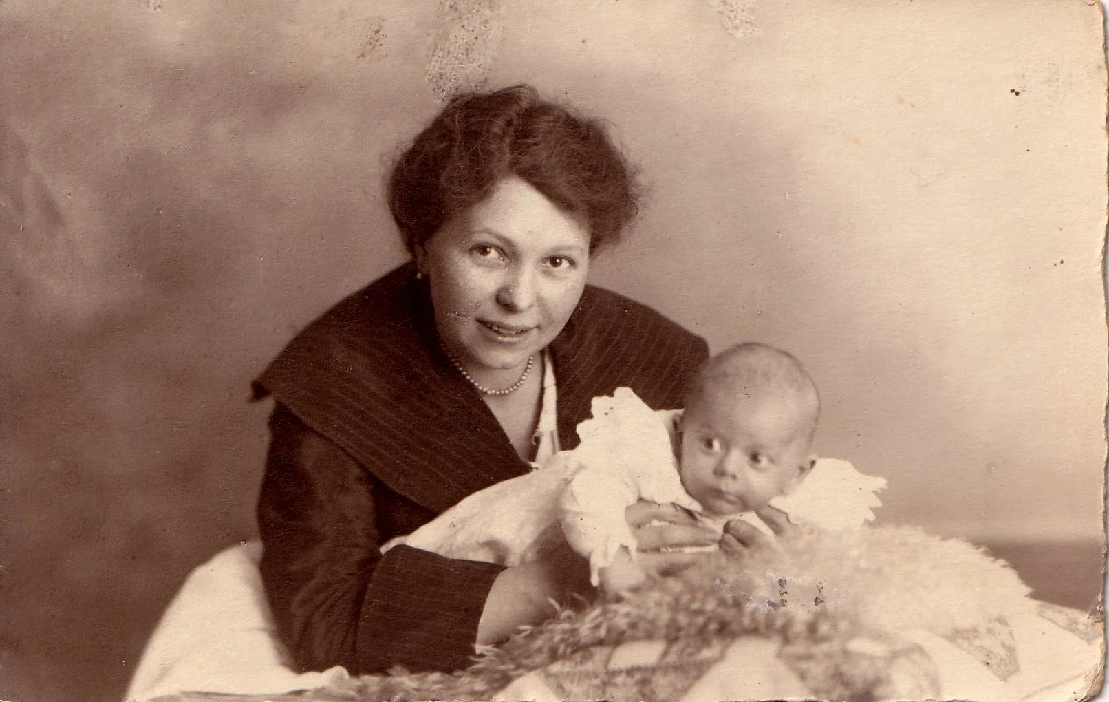 Mama (my grandmother Gertrud Stern) with her “oops” child, baby Heinz Josef .As an adult, my Uncle Joe looked a lot like Clark Gable.
