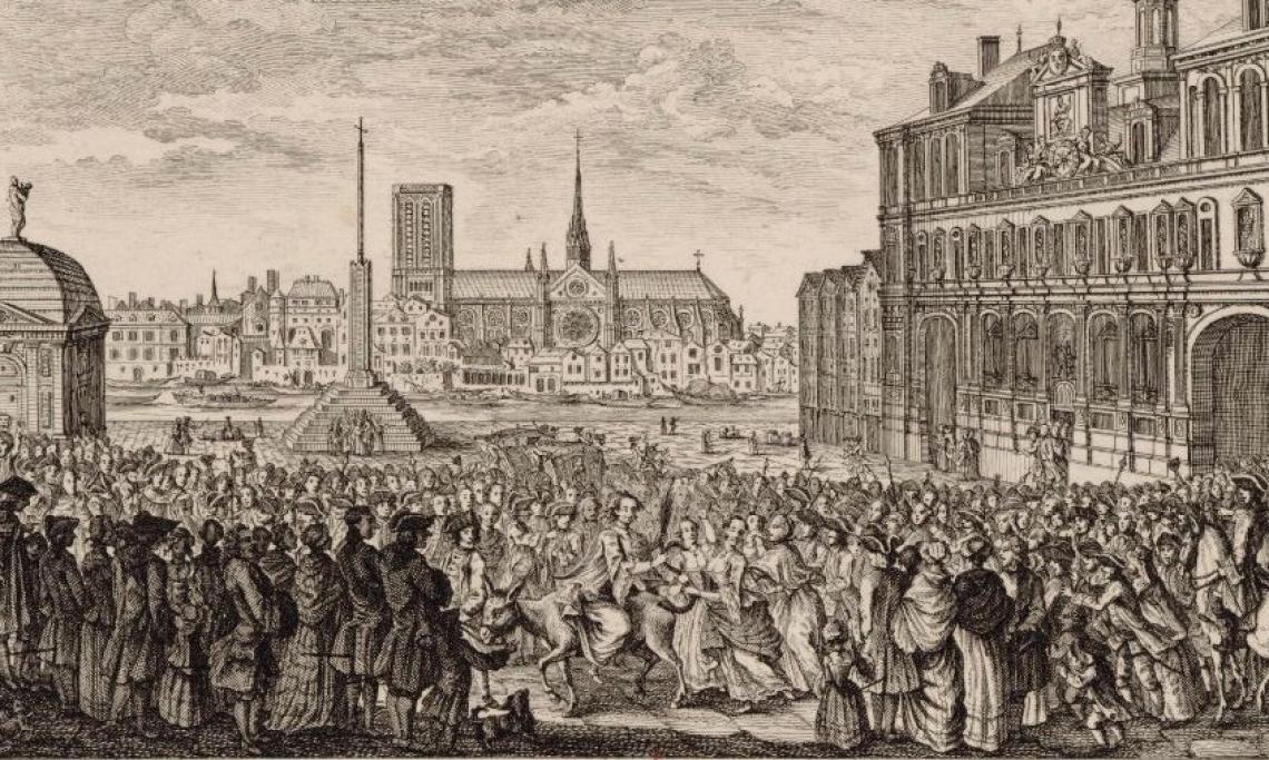 Place de Grève is the public square where the handwritten Talmudic texts were burned, and where public executions like the one depicted above, took place. You can see Notre Dame Cathedral in the background. Source: Gallica BN-F and RetroNews.FR