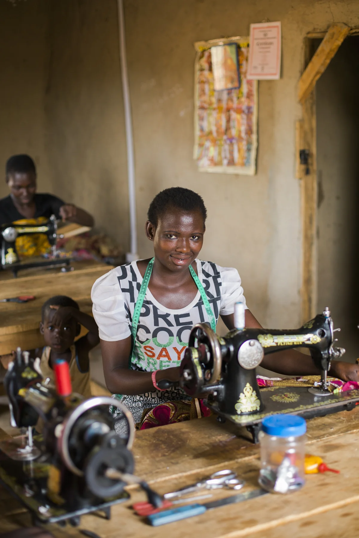 The vocational centre is a space where young women can go to learn skills such as sewing, which will allow them to make their own clothing, including children's school uniforms. The cost of fabric is far less than buying brand new clothing. The vocational centre is always accepting donations for hand powered sewing machines, fabric and other sewing supplies.