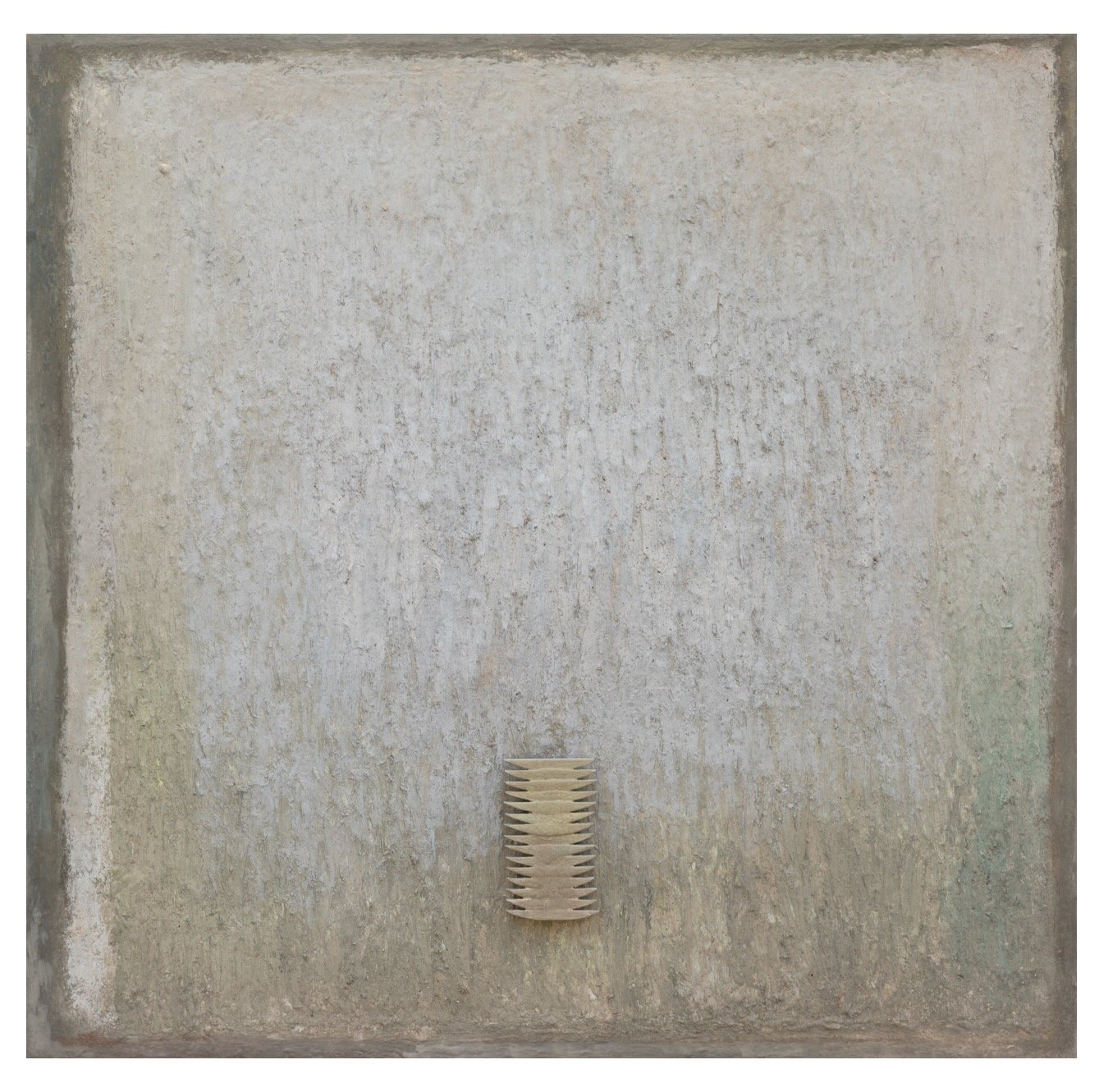 80×80cm oil-pigments -ash on canvas stuck on wood+ wooden forms, embossed. 4000€ . . .
