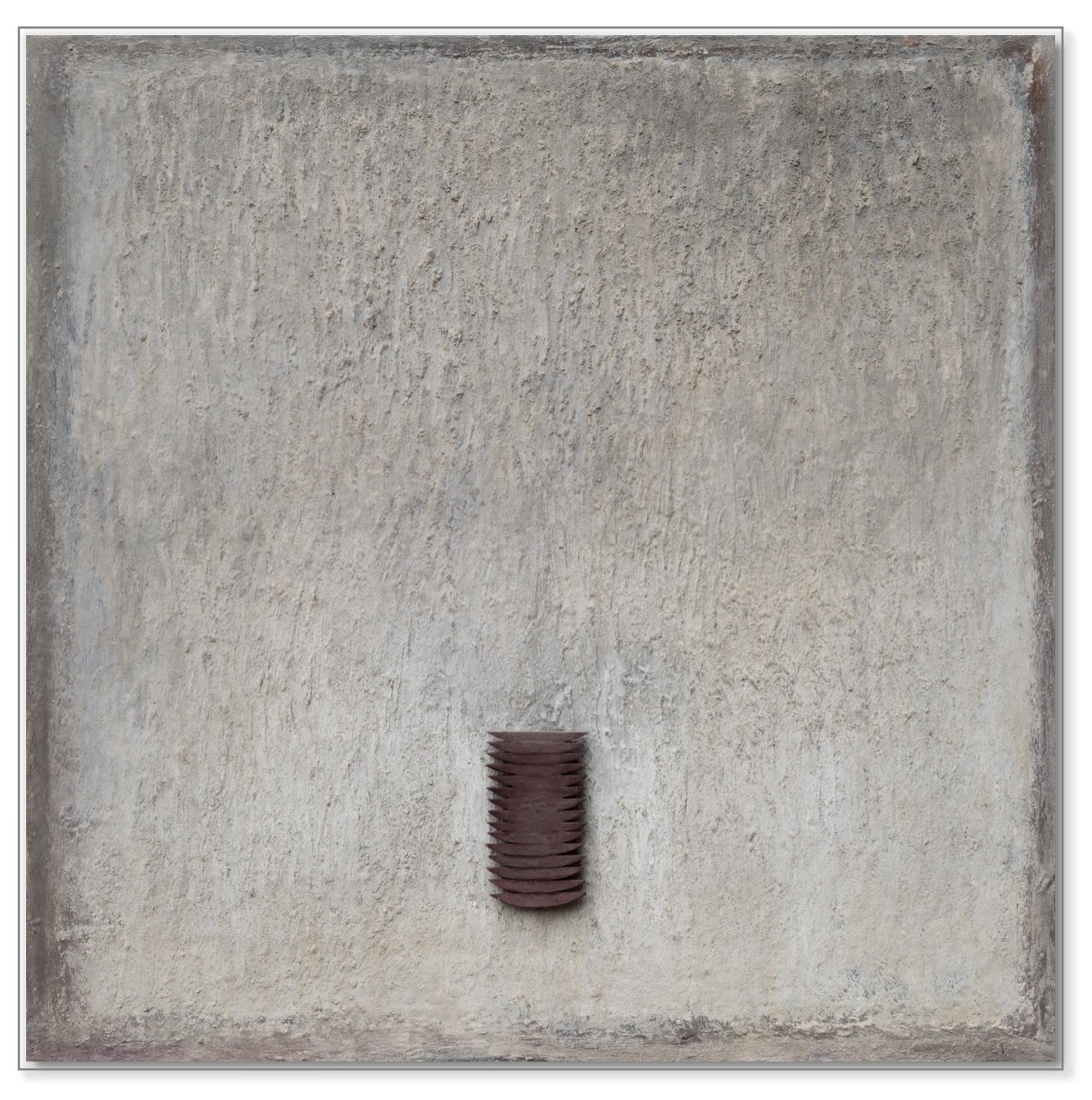 80×80cm oil-pigments -ash on canvas stuck on wood+ wooden forms, embossed. Vendu . . .