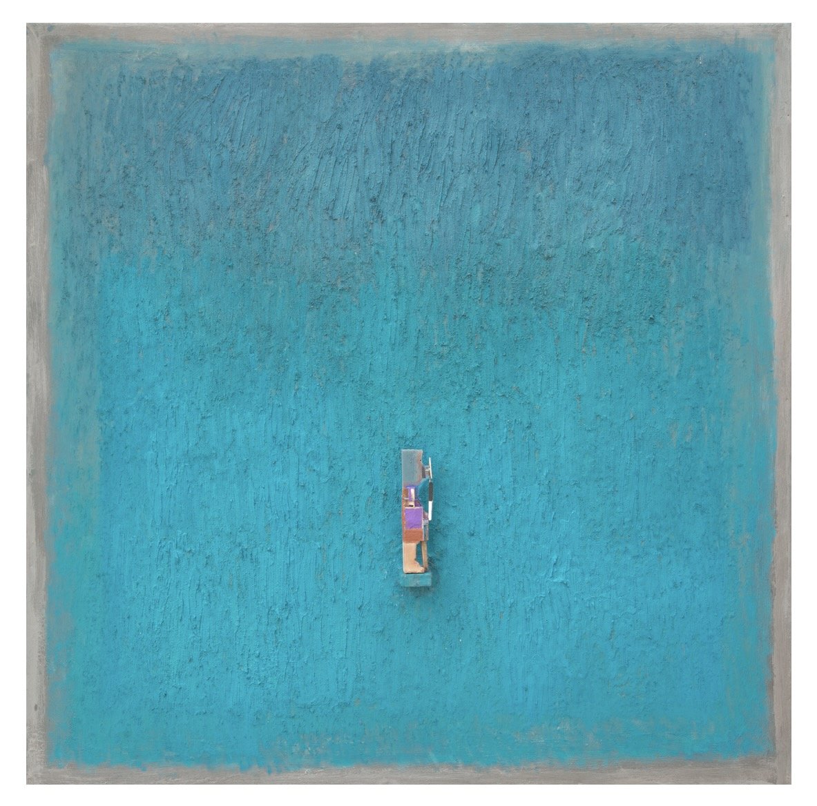 #20 Square 100x100cm (ash / oil / pigment / chalk on canvas)+ wood statuette painted 3000€ . . . .