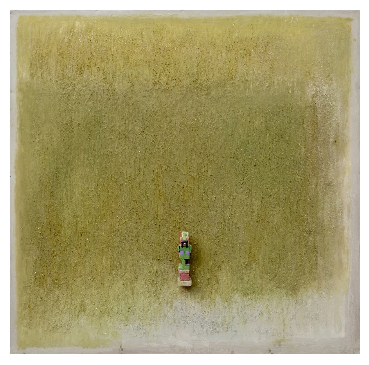 #21 Square 100x100cm (ash / oil / pigment / chalk on canvas)+ wood statuette painted 3000€ . . . .