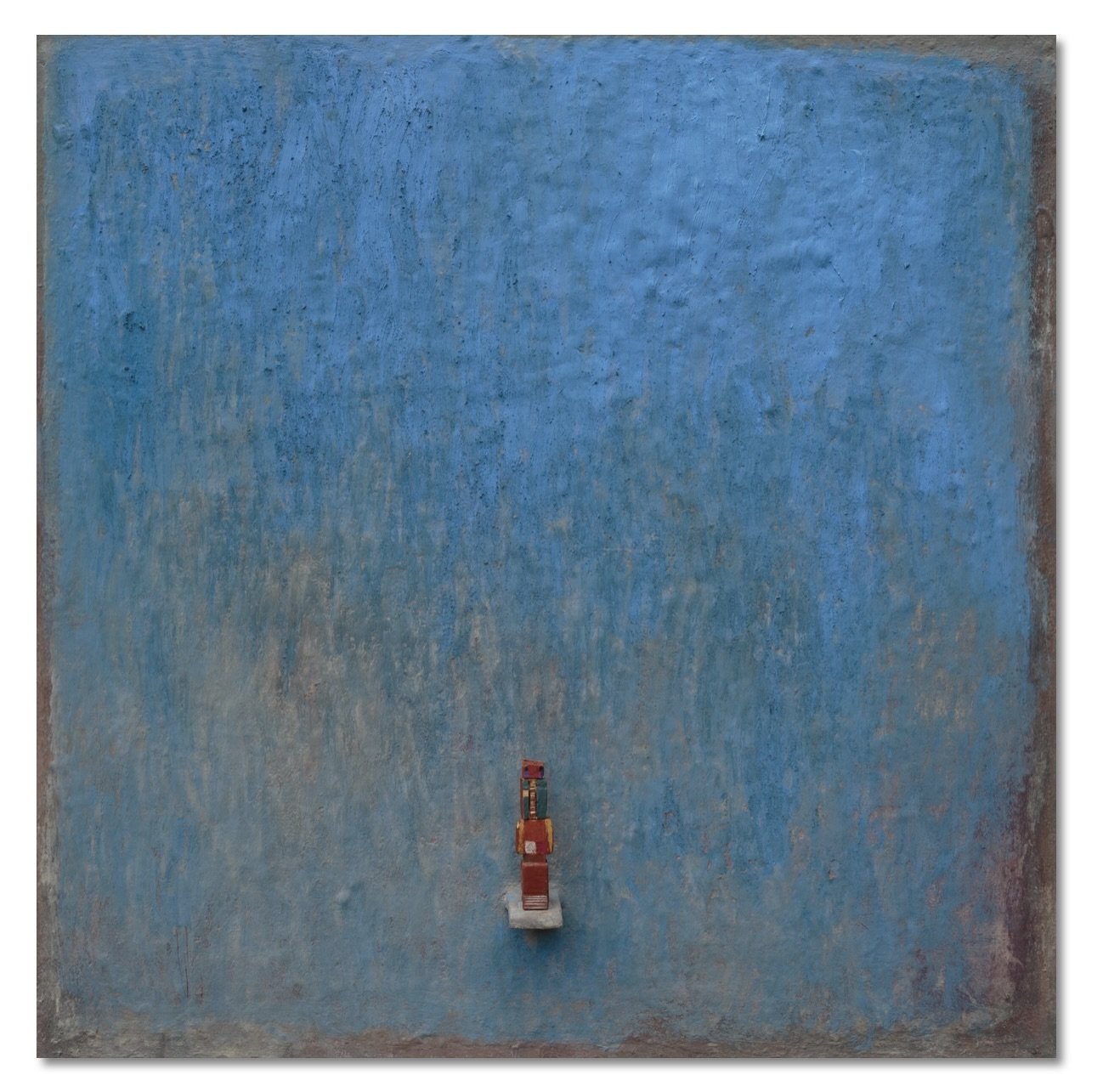 #16 Square 100x100cm (ash / oil / pigment / chalk on canvas)+ wood statuette painted 3000€ . . . .