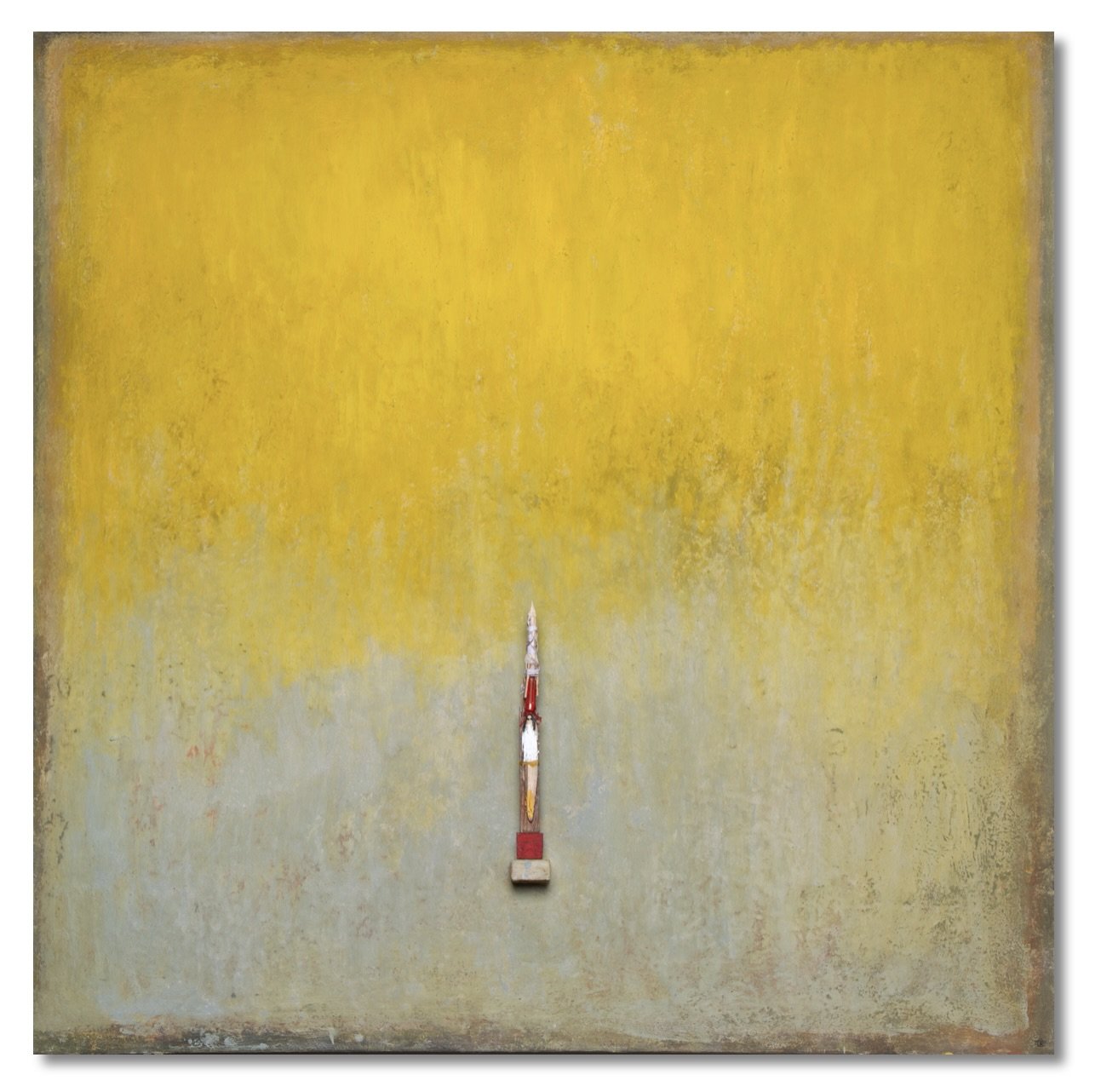 #14 Square 100x100cm (ash / oil / pigment / chalk on canvas)+ wood statuette painted Vendu . . . .