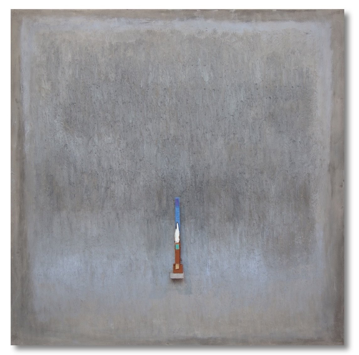 #6 Square 100x100cm (ash / oil / pigment / chalk on canvas)+ wood statuette painted Vendu . . . .