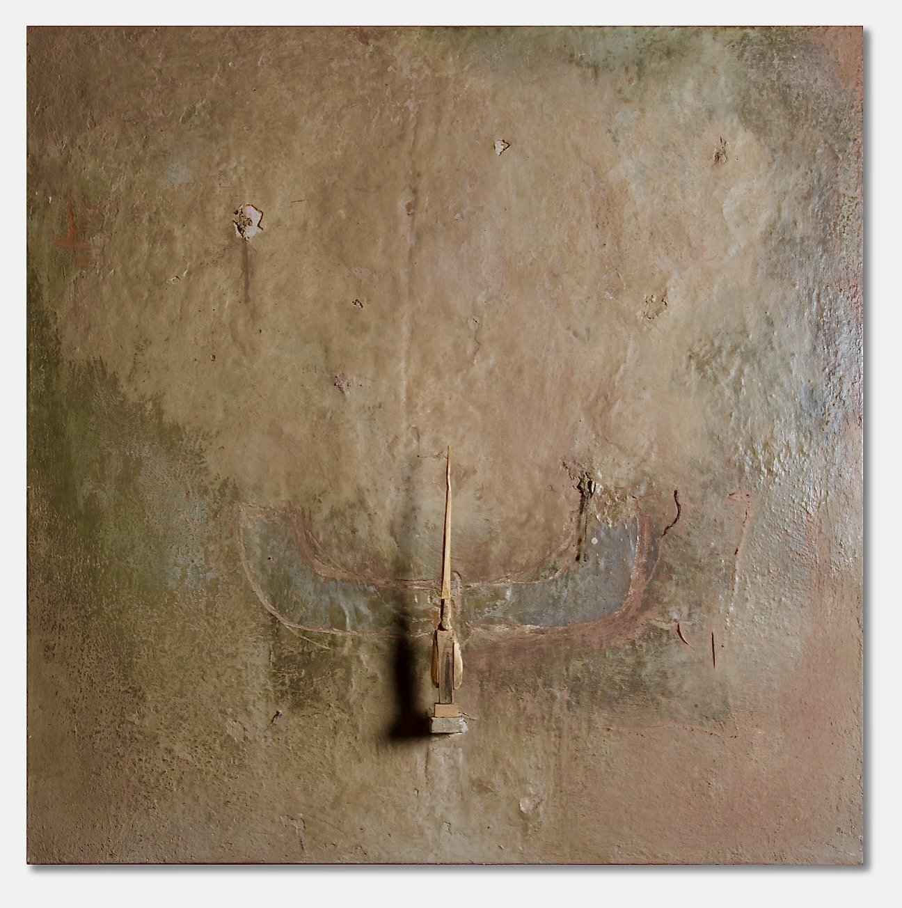 #3 Square 100x100cm (ash / oil / pigment / chalk on canvas)+ wood statuette painted . . . . .