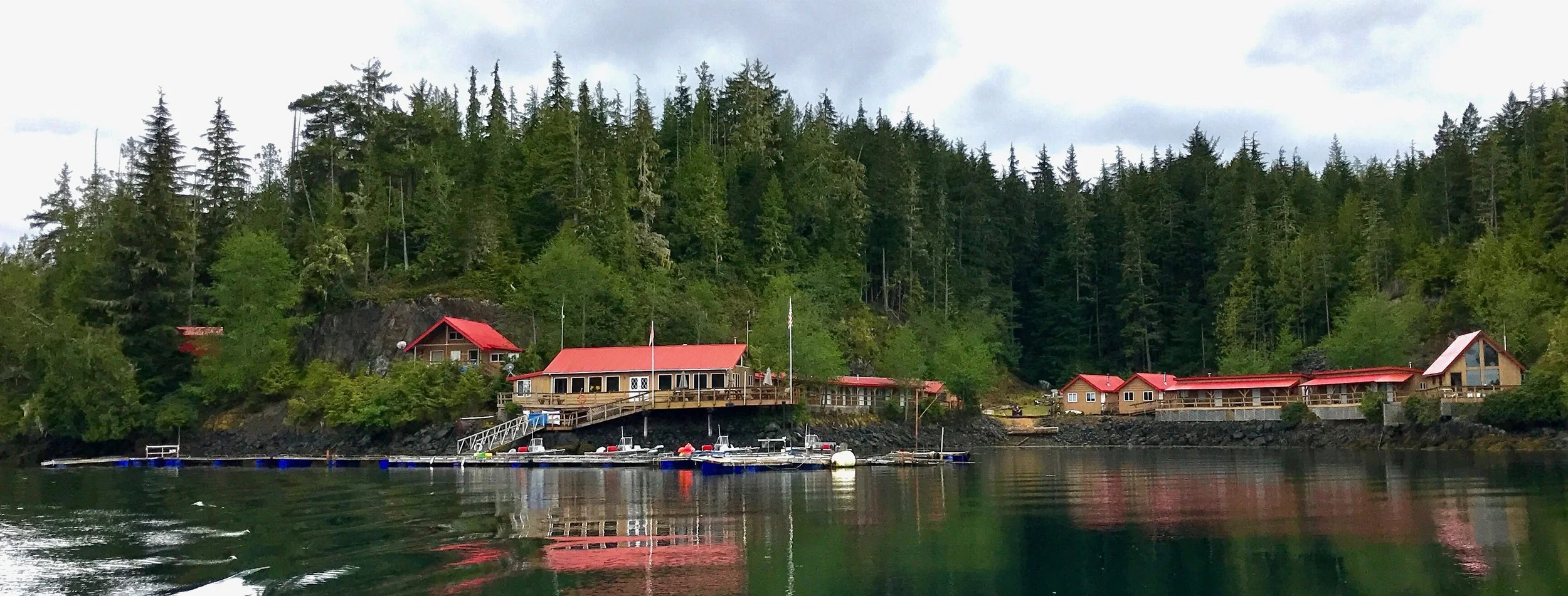 The former fishing lodge, Pacific Outback Resort, from the bay