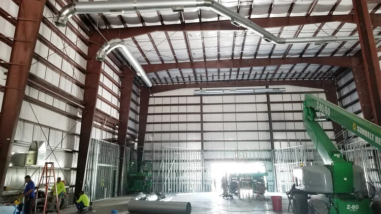 Metal framing inside a large commercial space